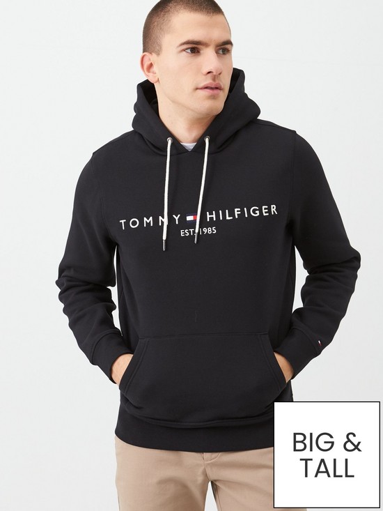 front image of tommy-hilfiger-core-tommy-logo-hoodie-black