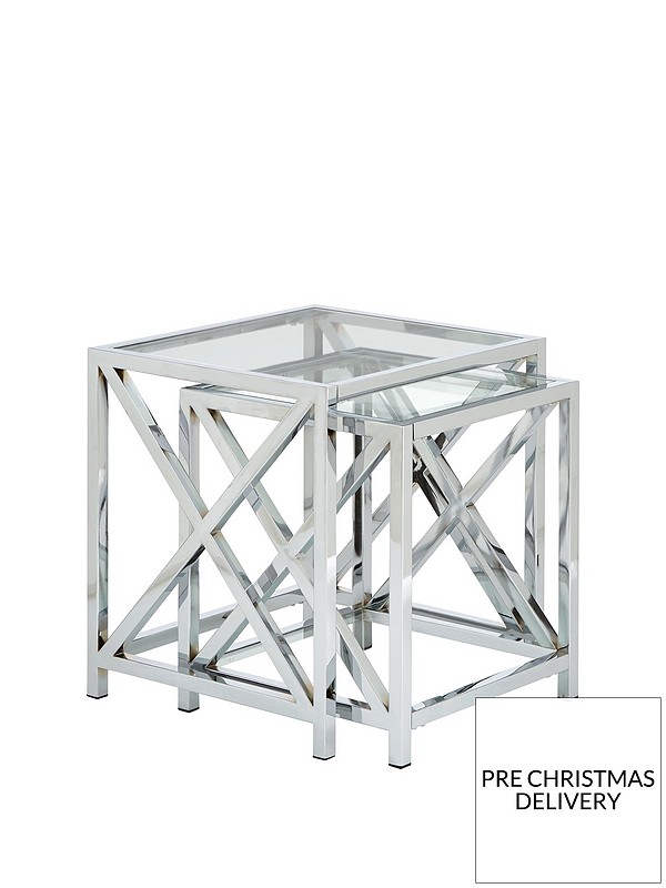 Cara Clear Glass and Chrome Nest of Tables 