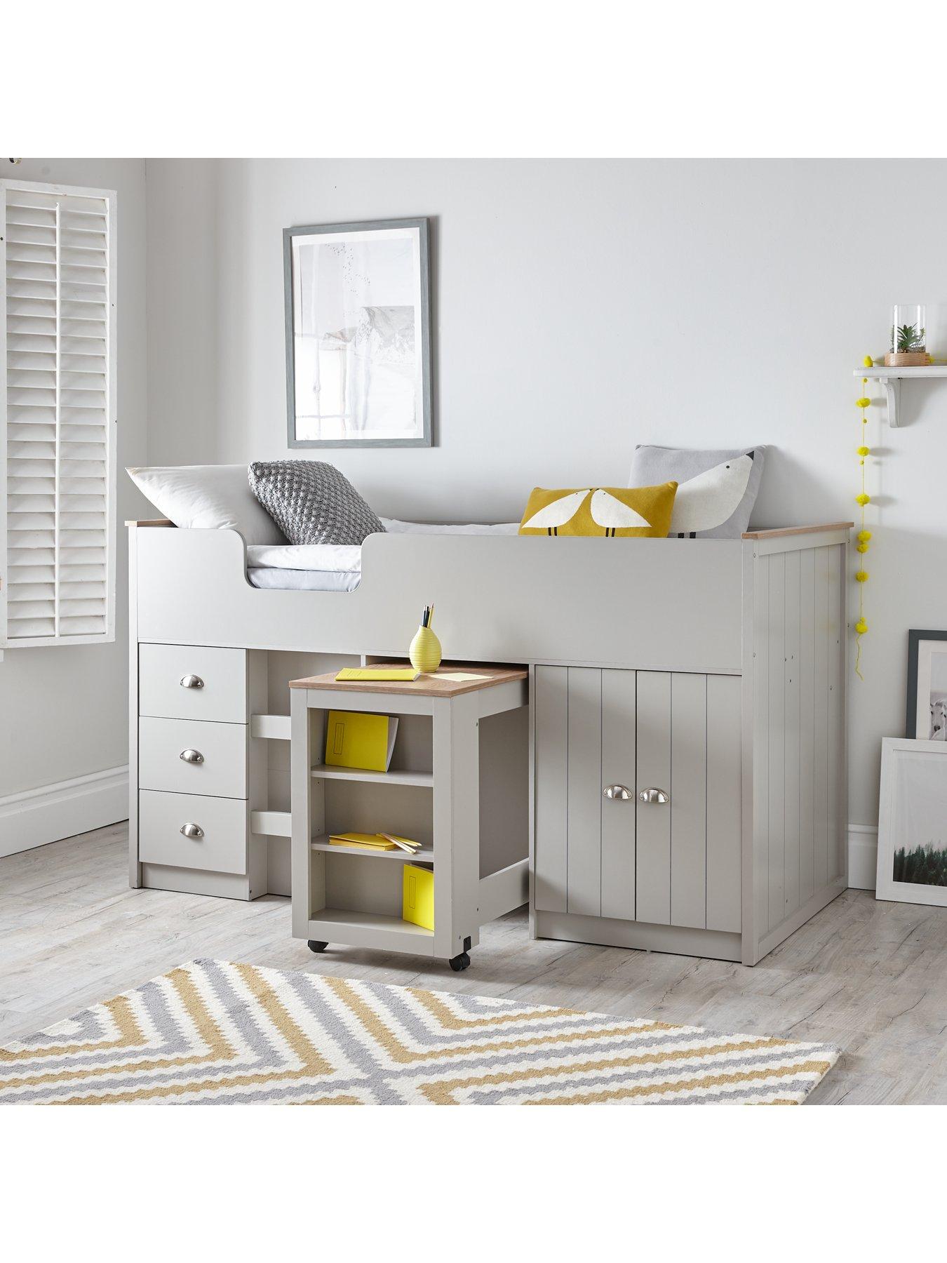 mid sleeper bed with desk and storage