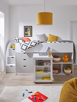 Product photograph of Very Home Mico Mid Sleeper Bed With Pull-out Desk And Storage - White Grey - Bed Frame Only from very.co.uk