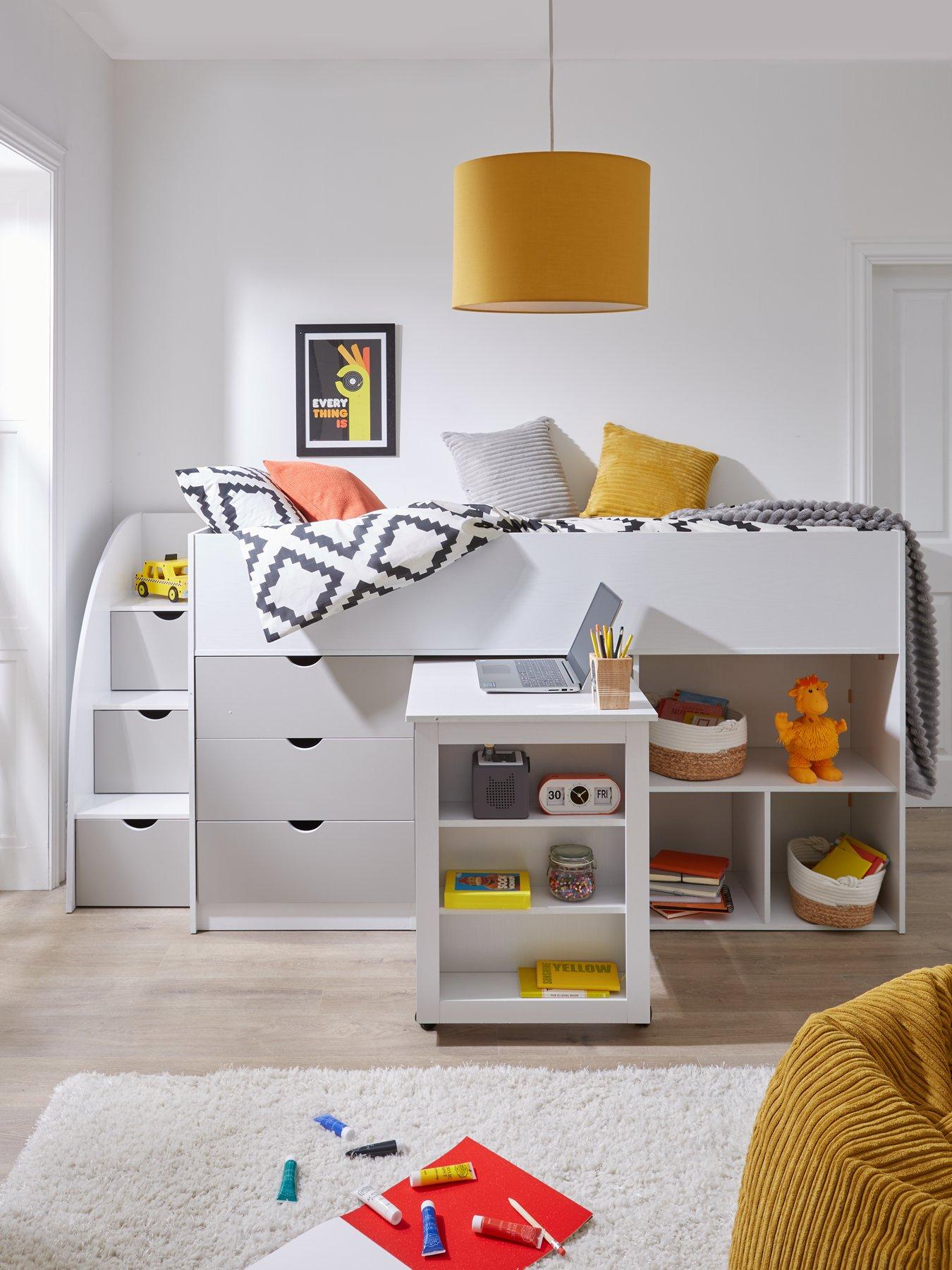 undefined Mico Mid Sleeper Bed with Pull-Out Desk and Storage with Mattress Options (Buy  &  SAVE!) - White/Grey