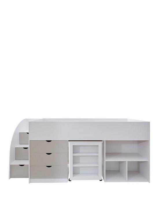 stillFront image of very-home-mico-mid-sleeper-bed-with-pull-out-desk-and-storage-whitegrey