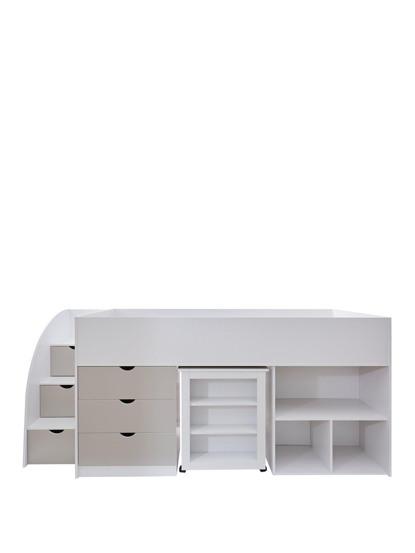 Image 2 of 6 of Very Home Mico Mid Sleeper Bed with Pull-Out Desk and Storage with Mattress Options (Buy &amp; SAVE!) - White/Grey&nbsp;