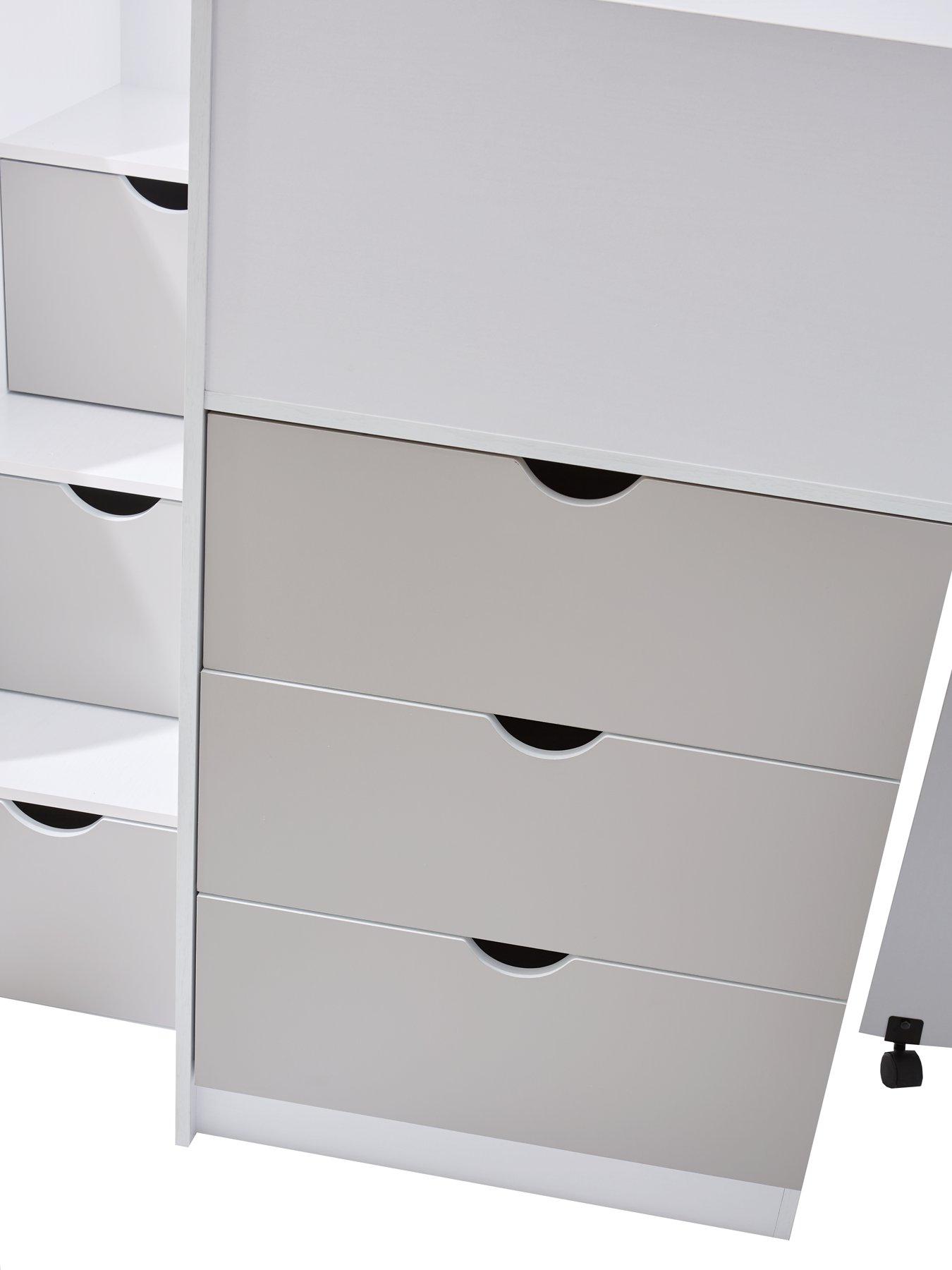 Image 6 of 6 of Very Home Mico Mid Sleeper Bed with Pull-Out Desk and Storage with Mattress Options (Buy &amp; SAVE!) - White/Grey&nbsp;