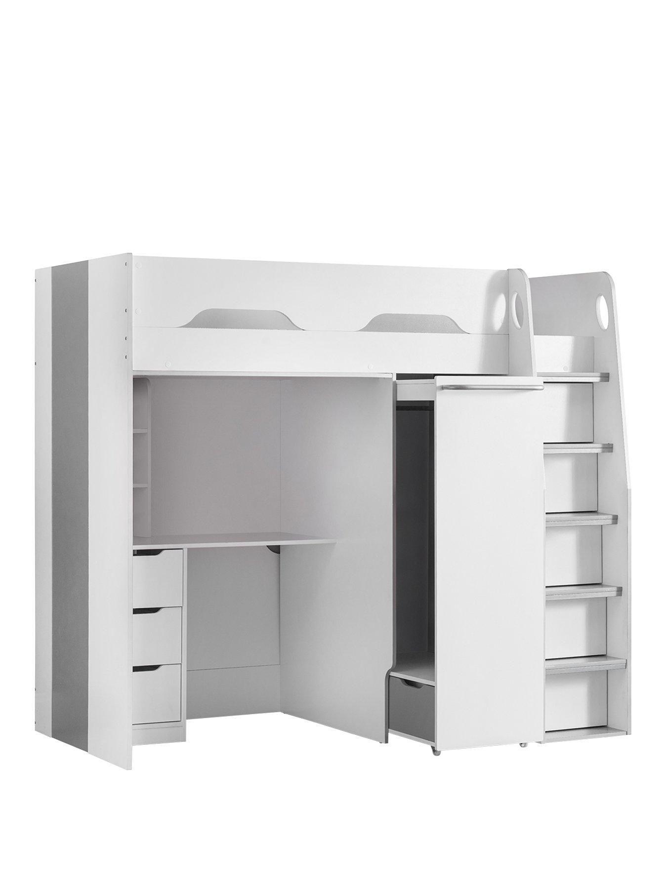 Image 2 of 6 of Julian Bowen Max High Sleeper Bed with Desk, Drawers, Pull Out Wardrobe and Hidden Cupboards - White