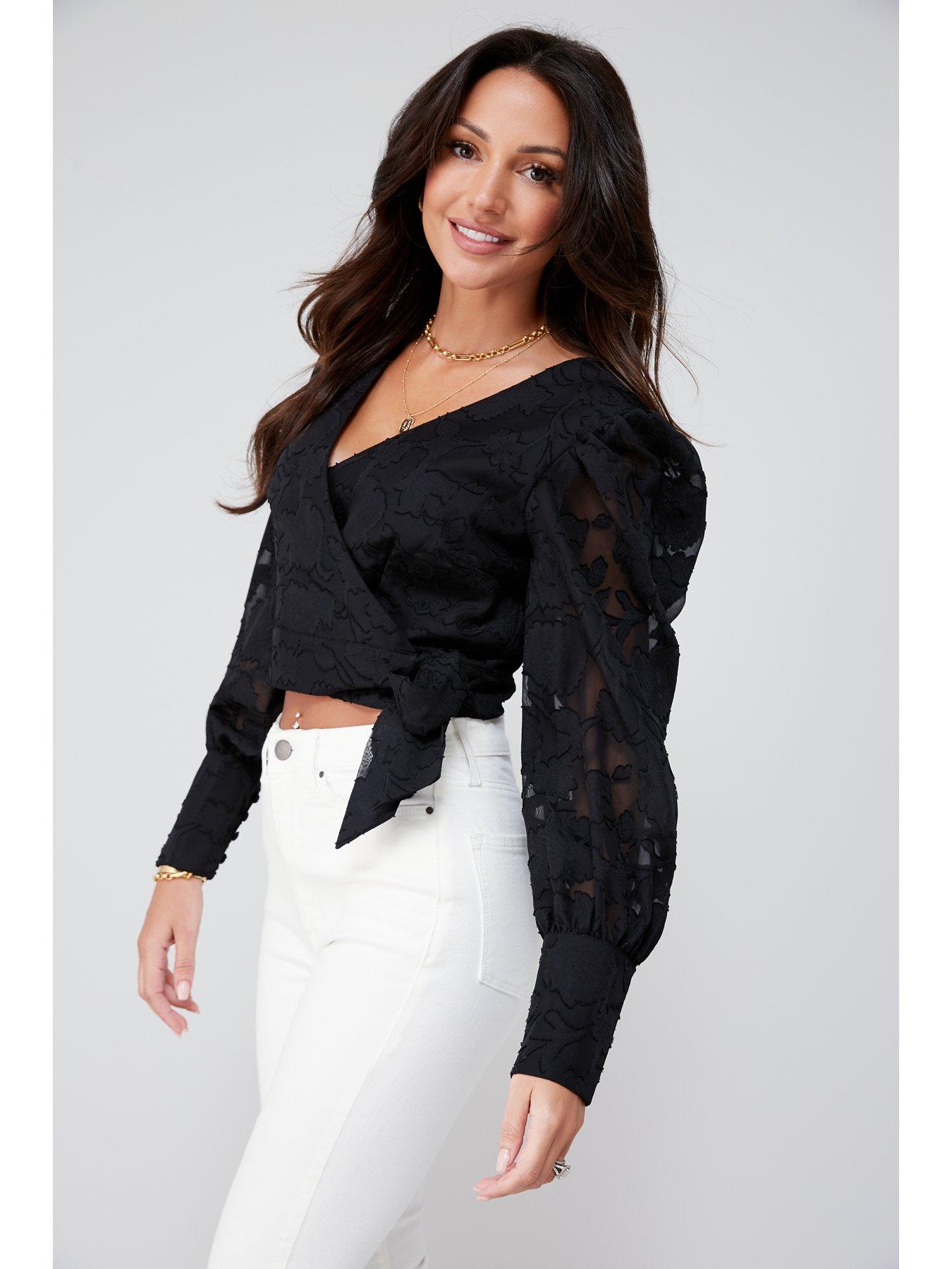 Michelle Keegan Burnout Ruched Blouse Black Very Co Uk