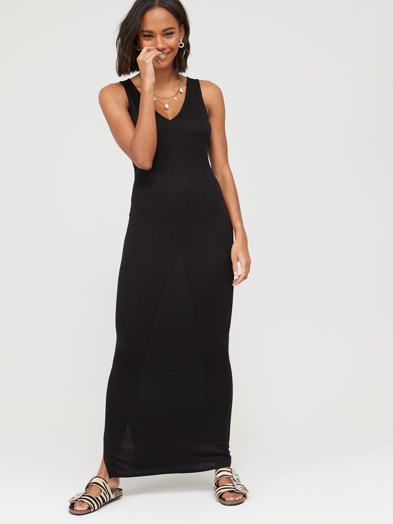 black maxi dress v neck