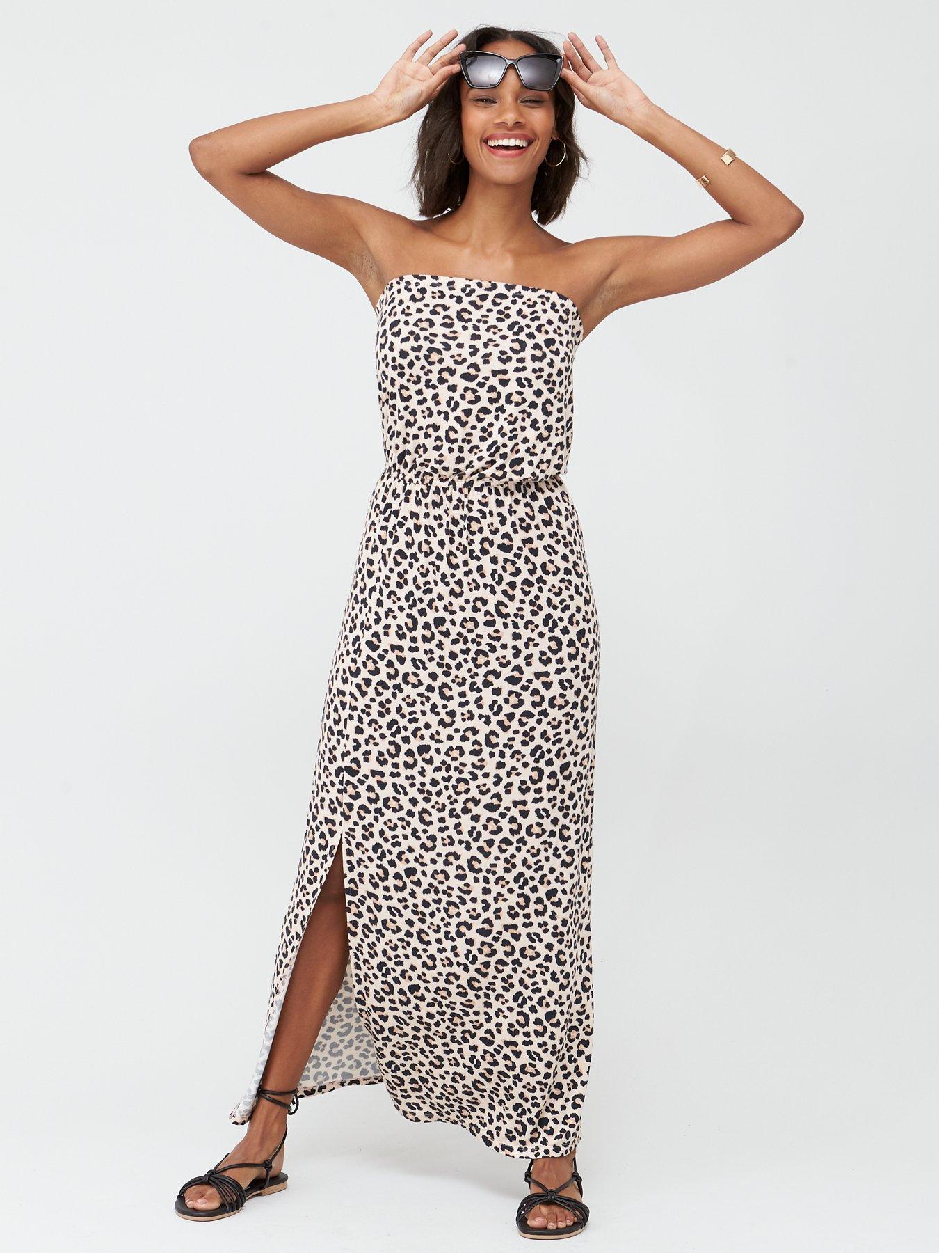 leopard print bardot maxi dress