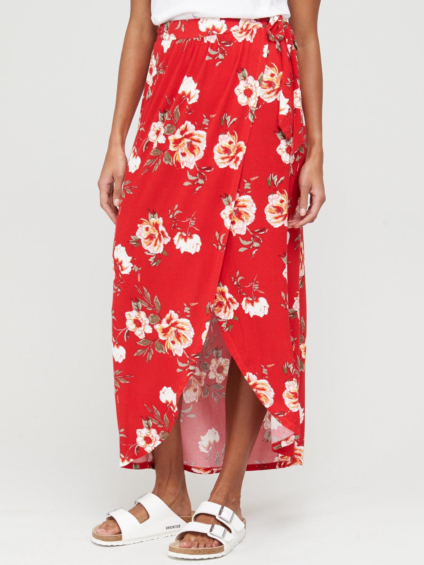 red print maxi skirt