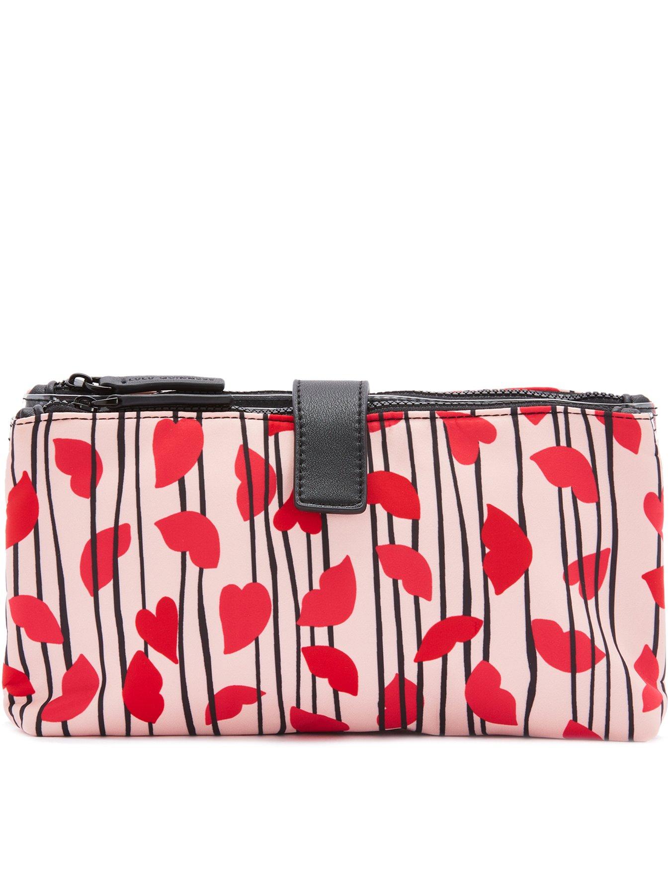 Lulu Guinness Hearts And Lips Stripe Nylon Double Pocket Cosmetic Bag ...