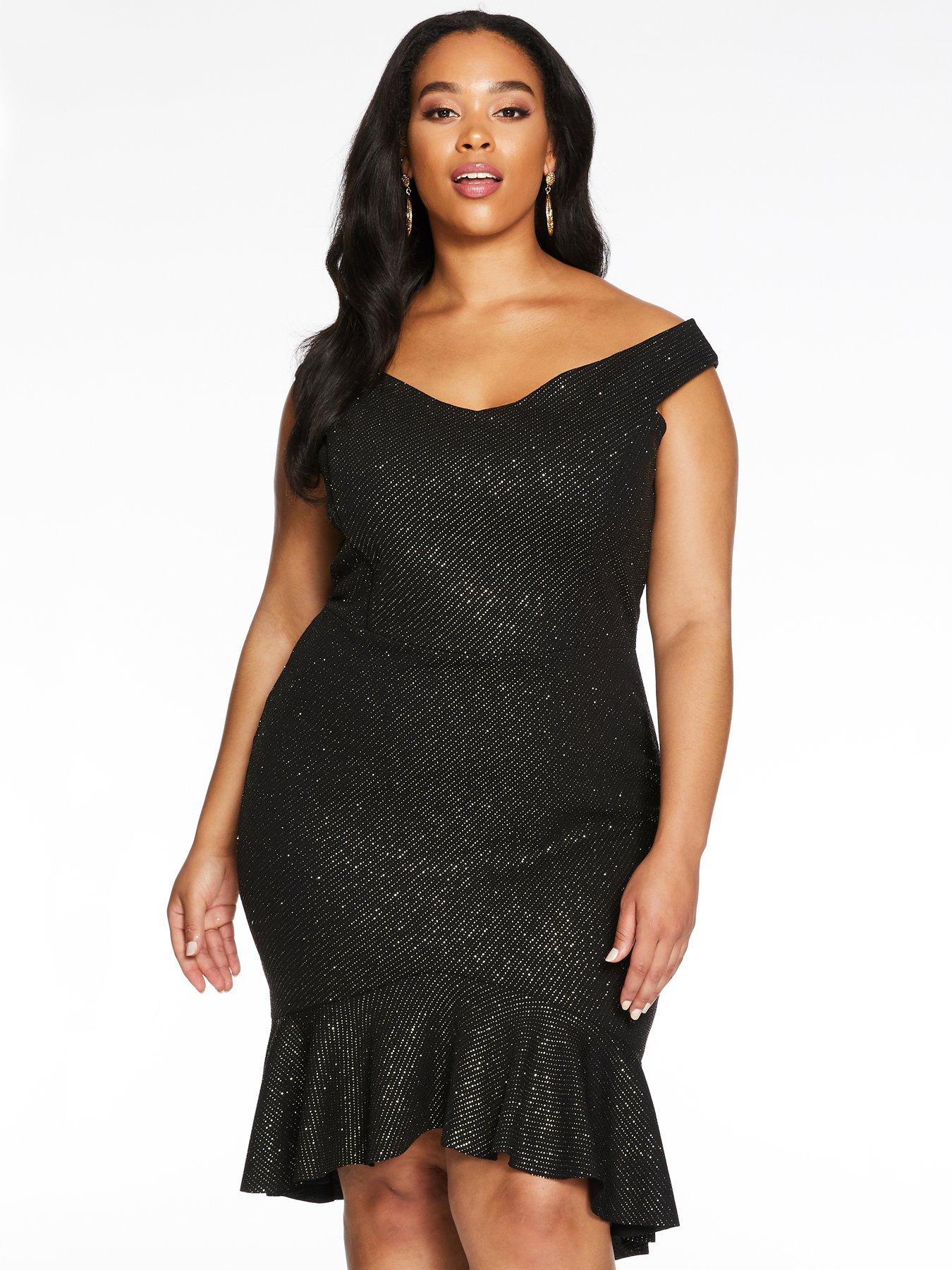 quiz black glitter bardot dress