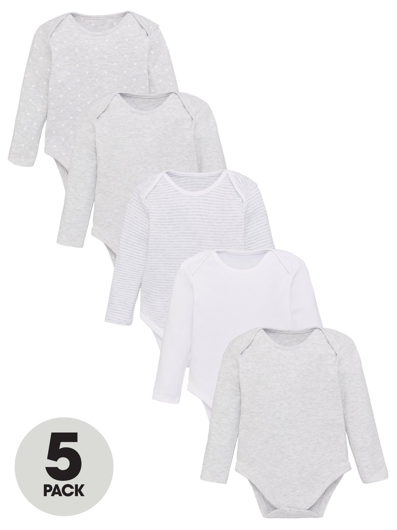 V By Very Baby Unisex 5 Pack Long Sleeve Essential Grey Mix Bodysuits review