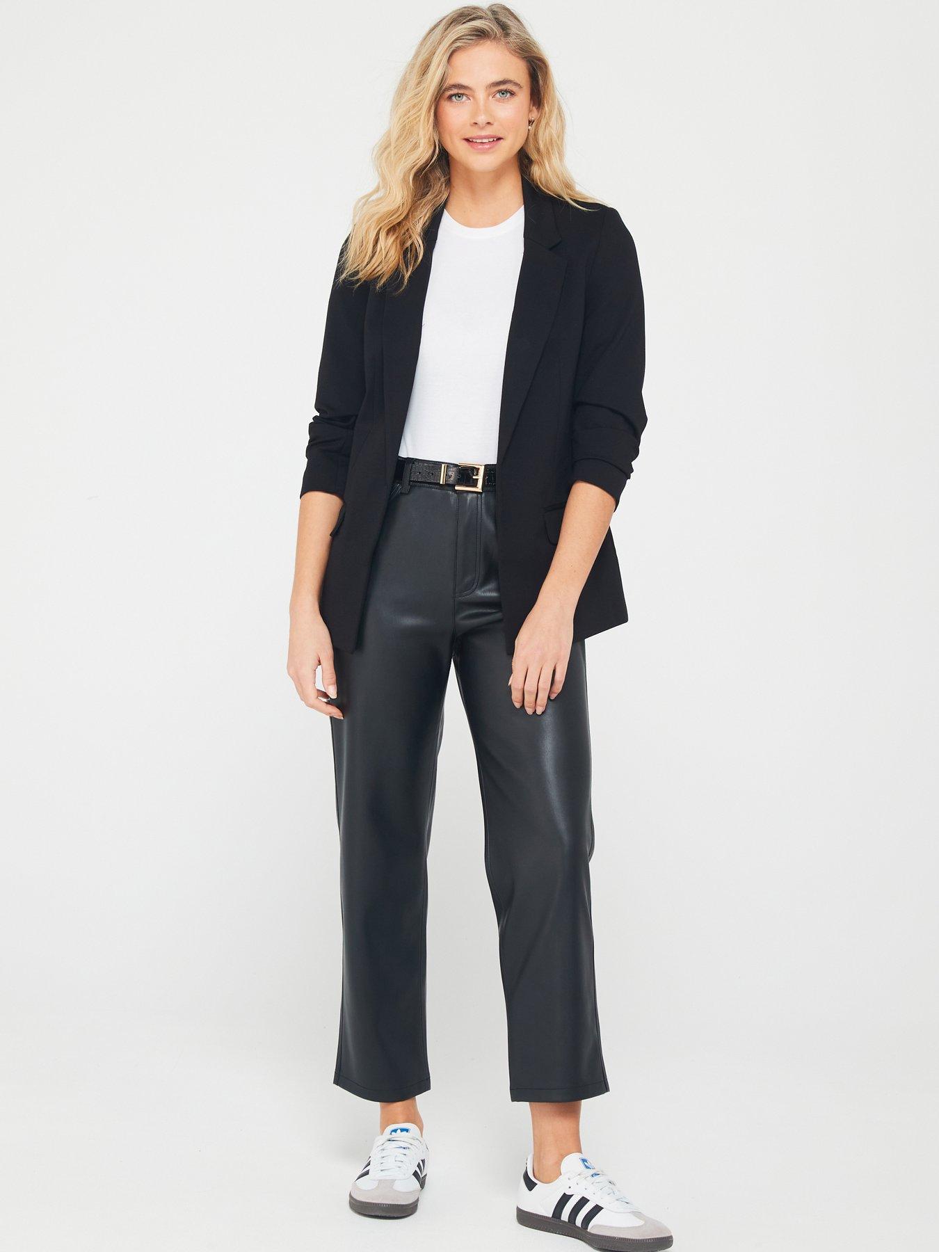 Black blazer ruched sleeves best sale