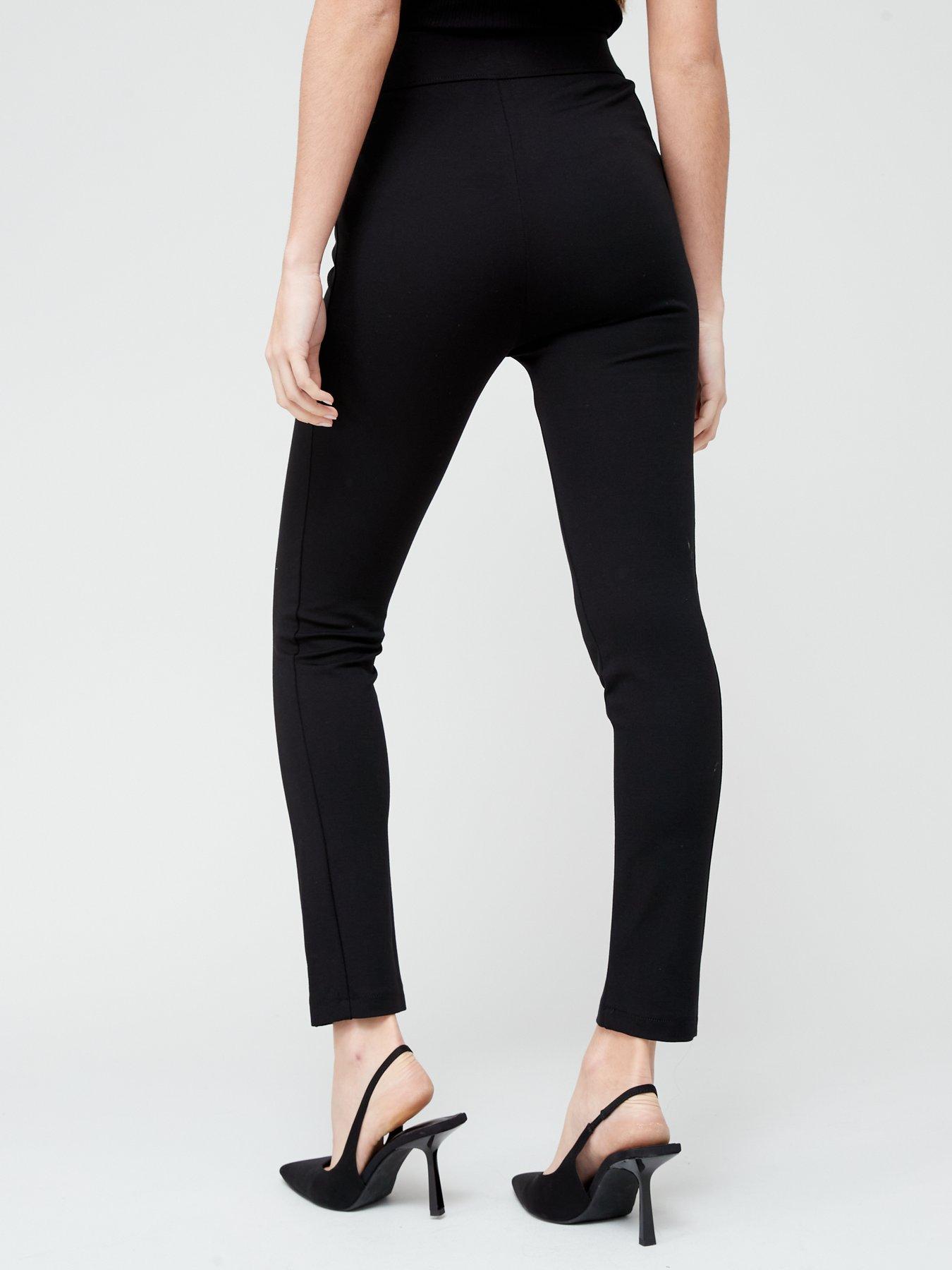 Premium Women's Stretch Ponte Pants - Wear to Work - Dressy Leggings,  Knowledge - Black, Large