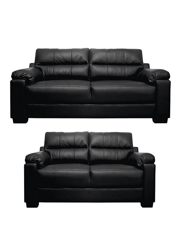 3 Seater 2 Compact Sofa Set, White Faux Leather Sofa Sets