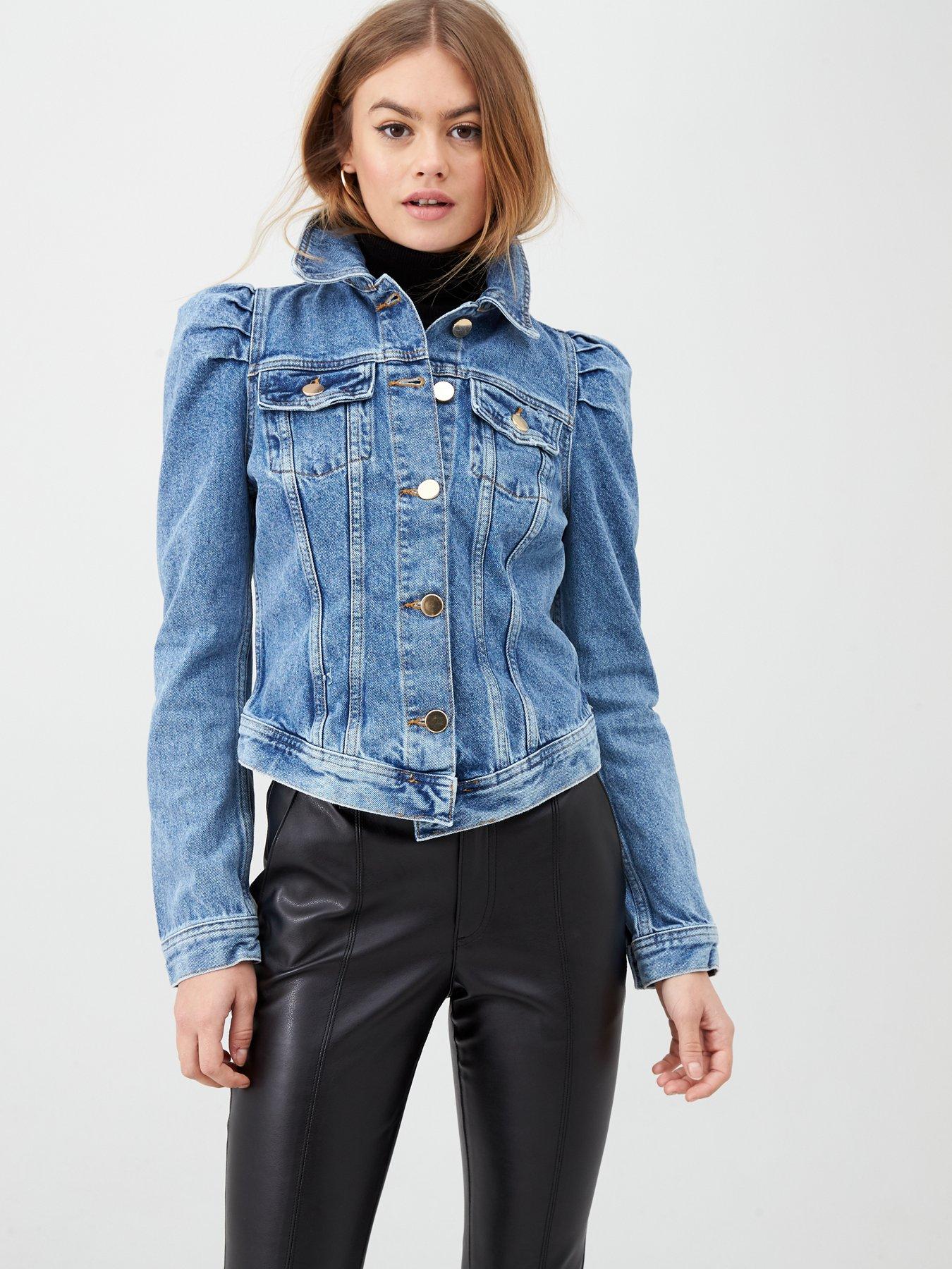 jean jacket puff shoulders