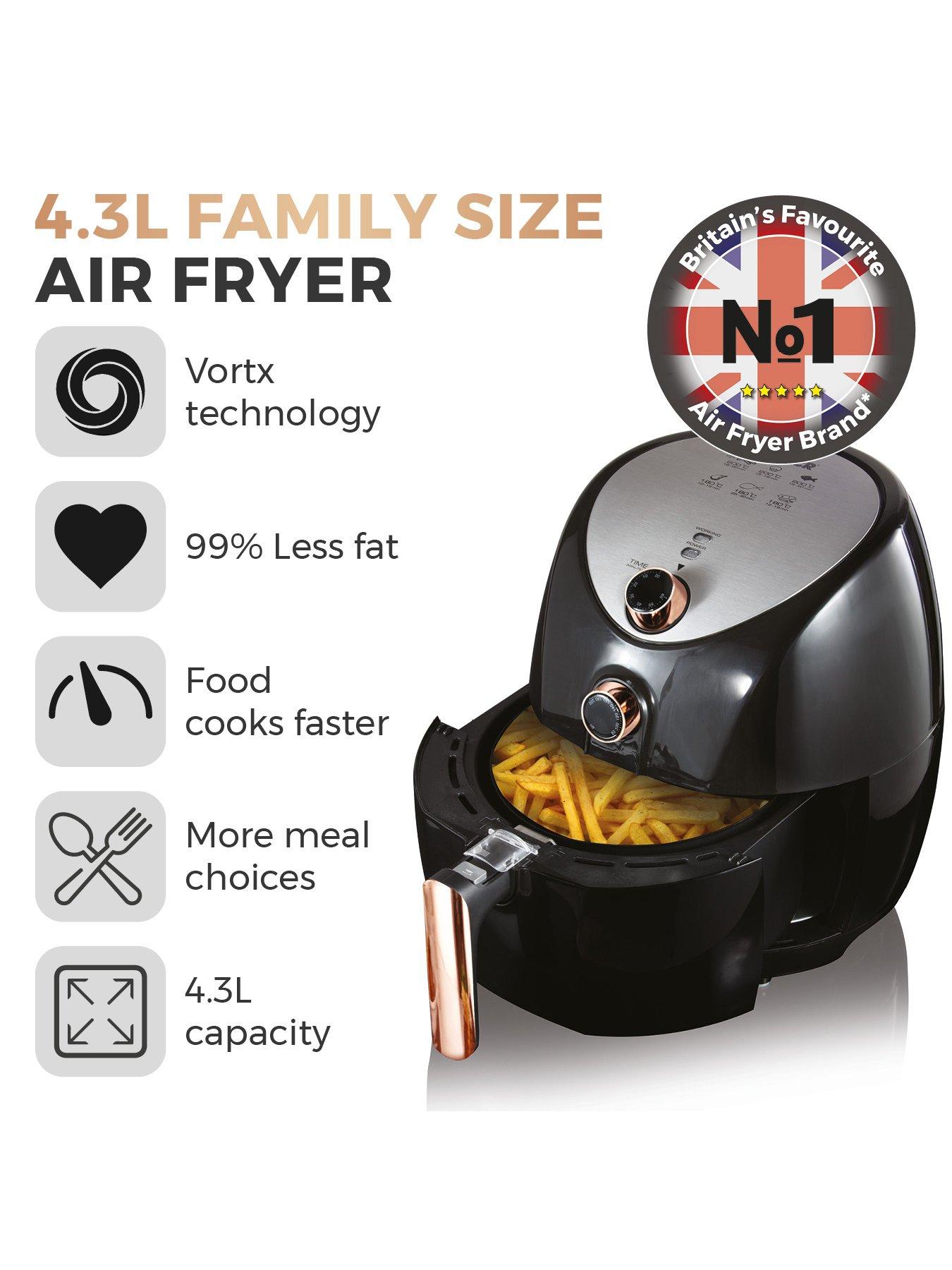 Tower T17021RG Family Size Air Fryer with Rapid Air Circulation 60 Minute Timer 4.3L 1500W Black Rose Gold Very