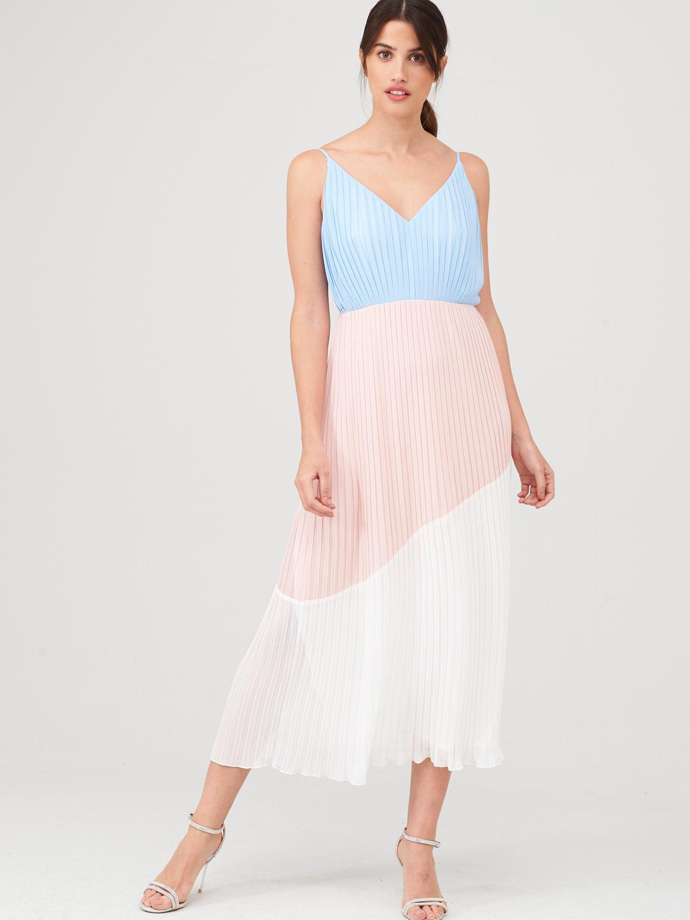 warehouse colour block pleated dress