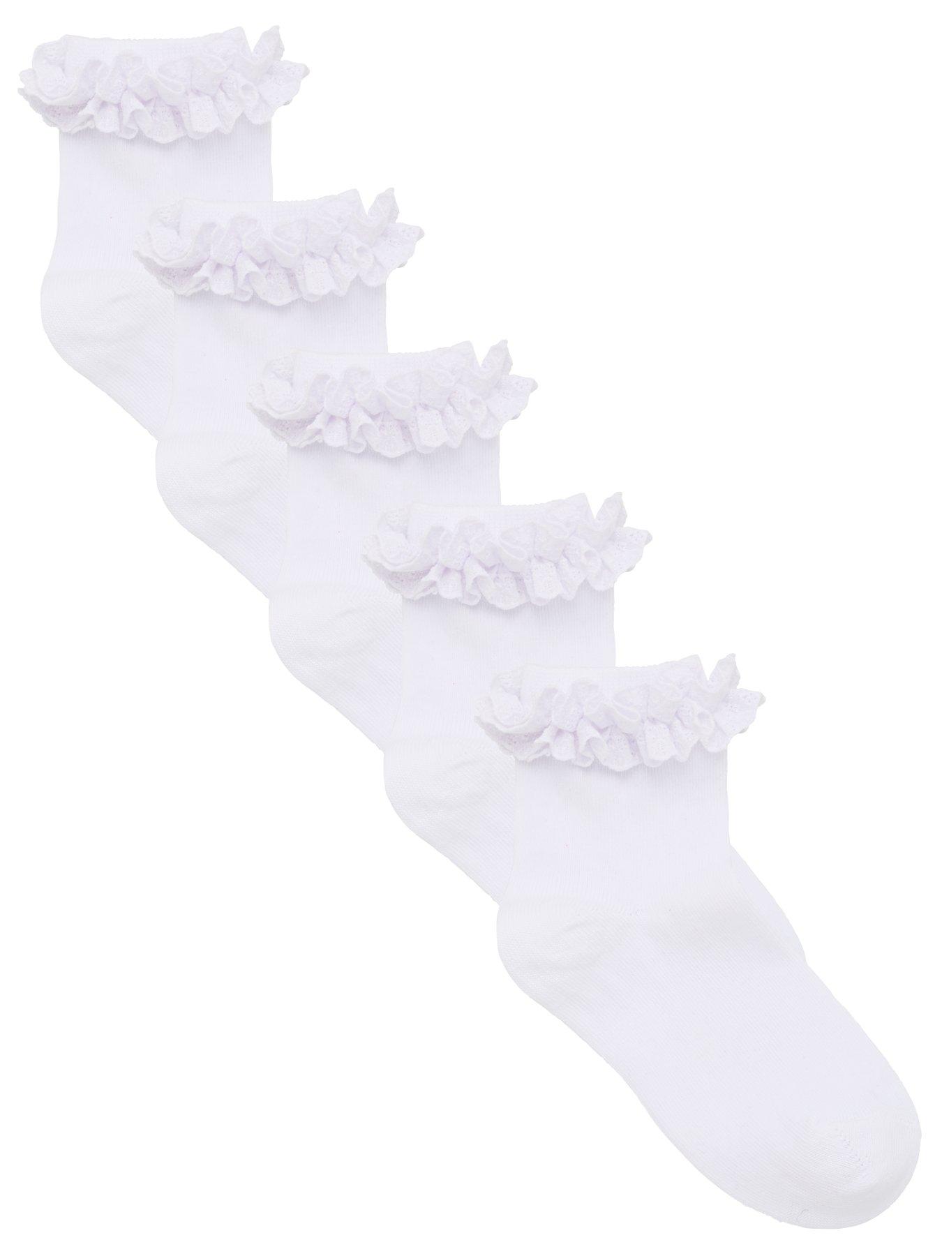 Image 1 of 3 of Everyday Girls 5 Pack Multi Occasion Ruffle Frill Socks - White