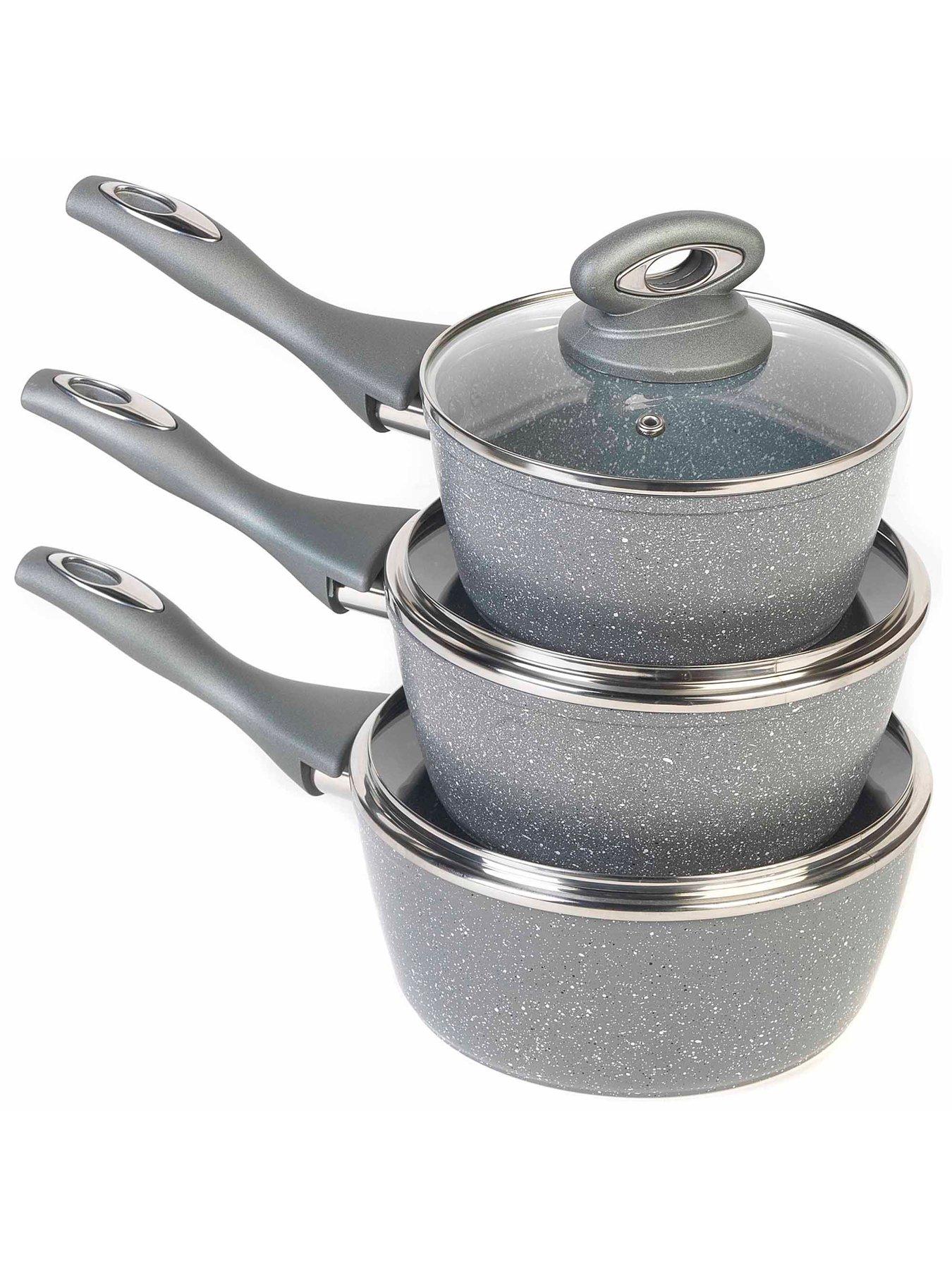 Image 2 of 6 of Salter Marble Collection 3-Piece Saucepan Set in Grey
