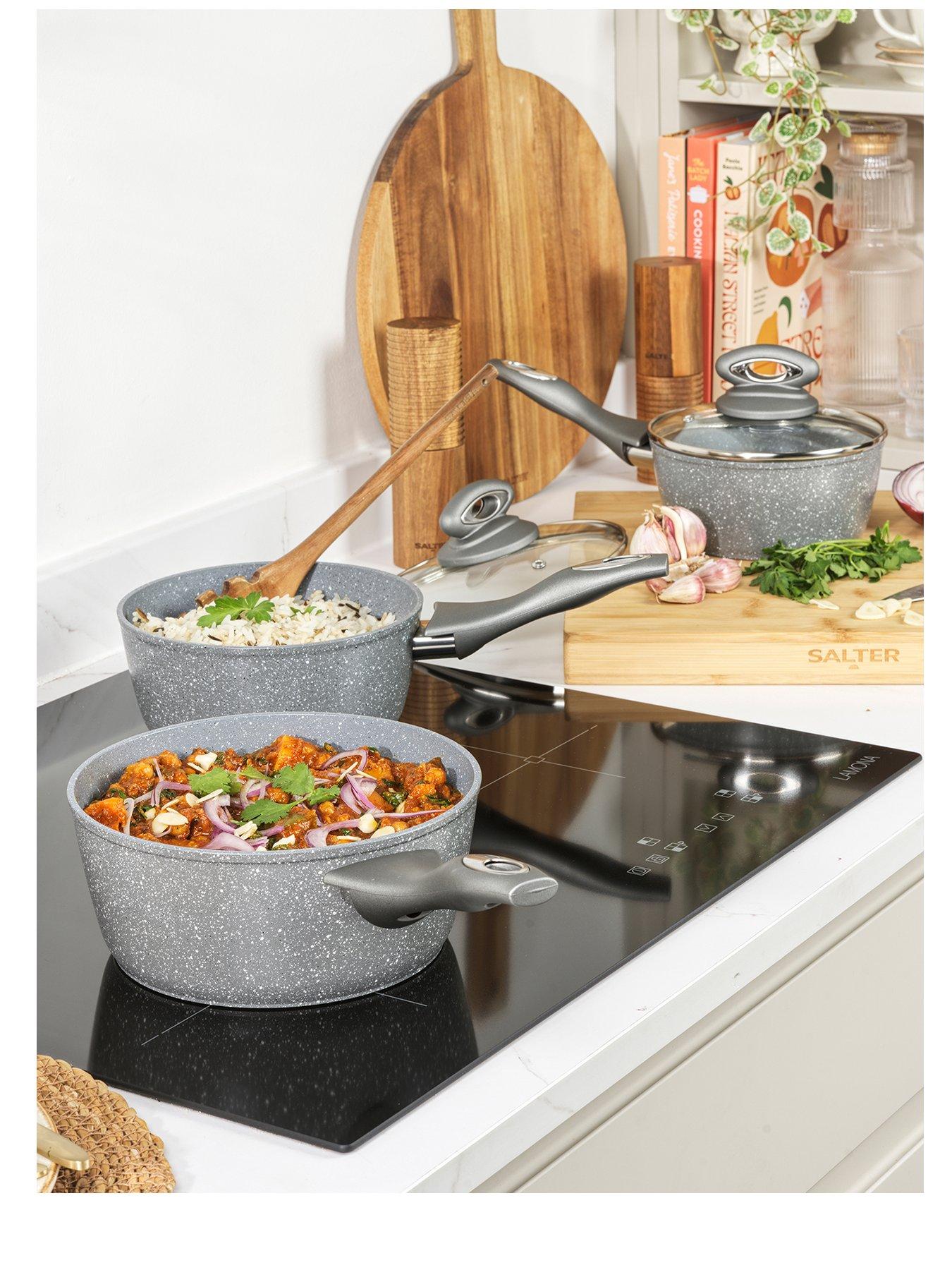 Image 2 of 3 of Salter Marble Collection 3-Piece Saucepan Set in Grey