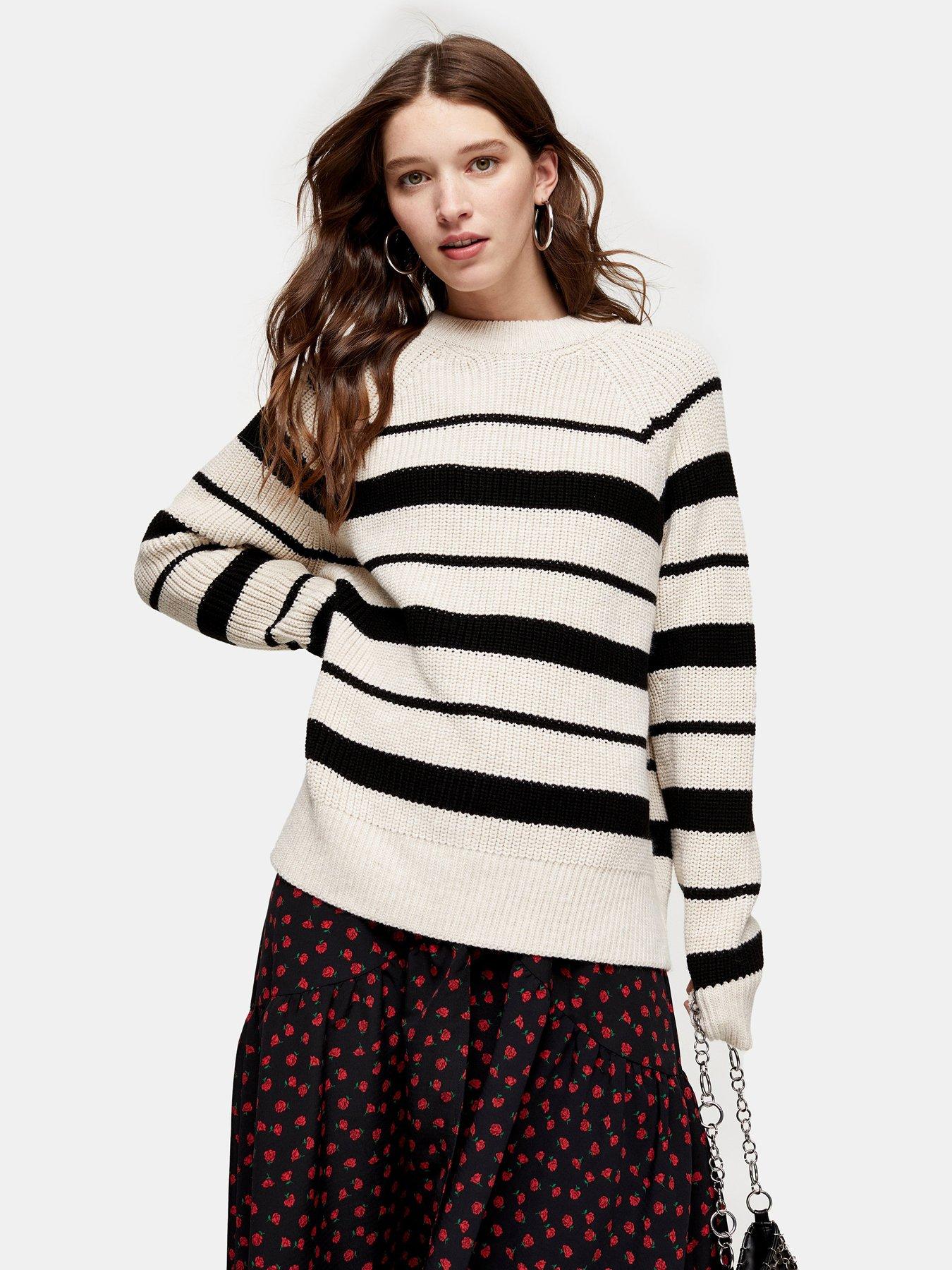 Winter Black skinny Knit Novelty Art Deco Designer White Print jumper top 10