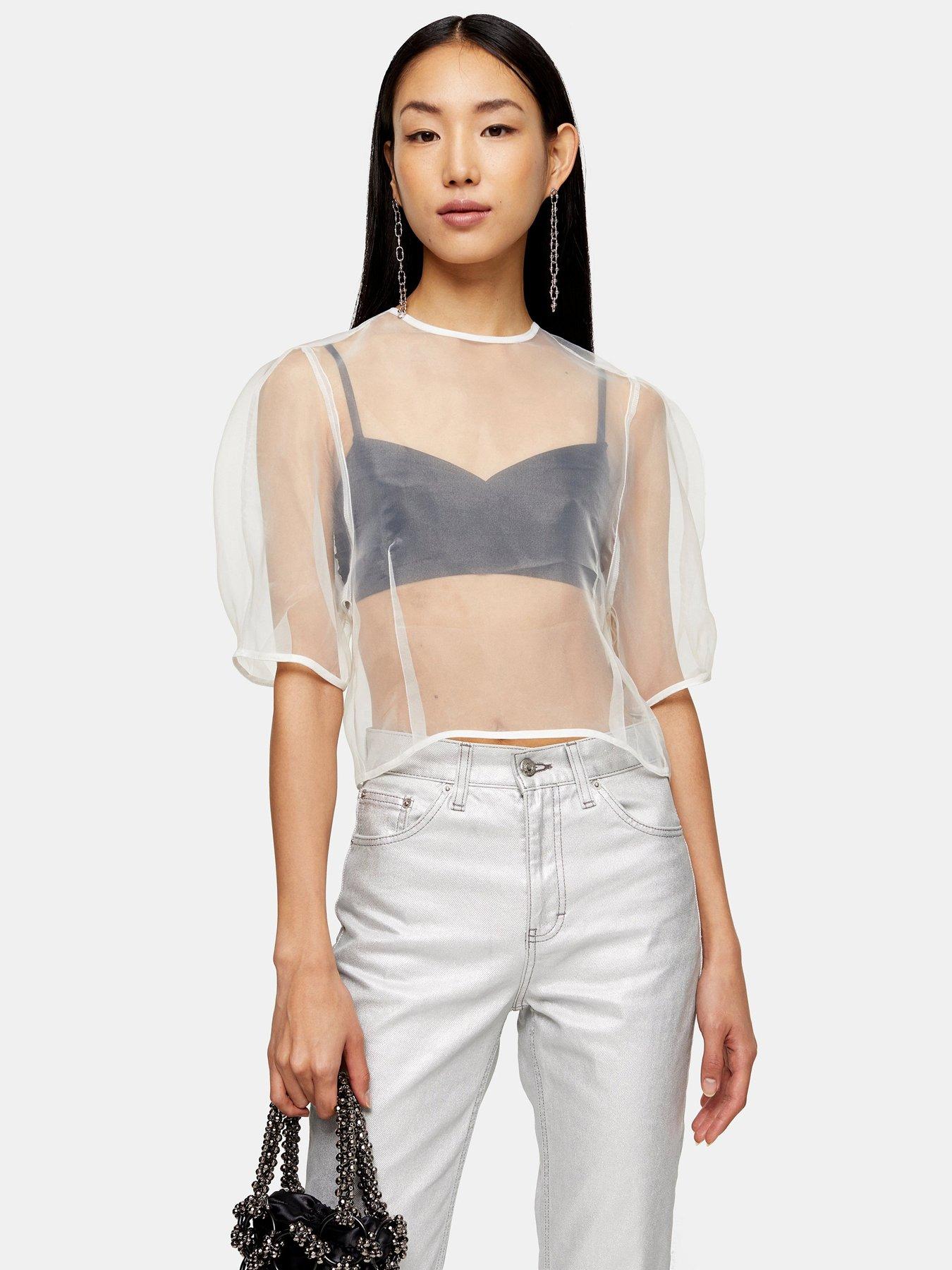 Top Shop Lilac Spot Top Blouse Cropped Top Shirt With £29 Size 10