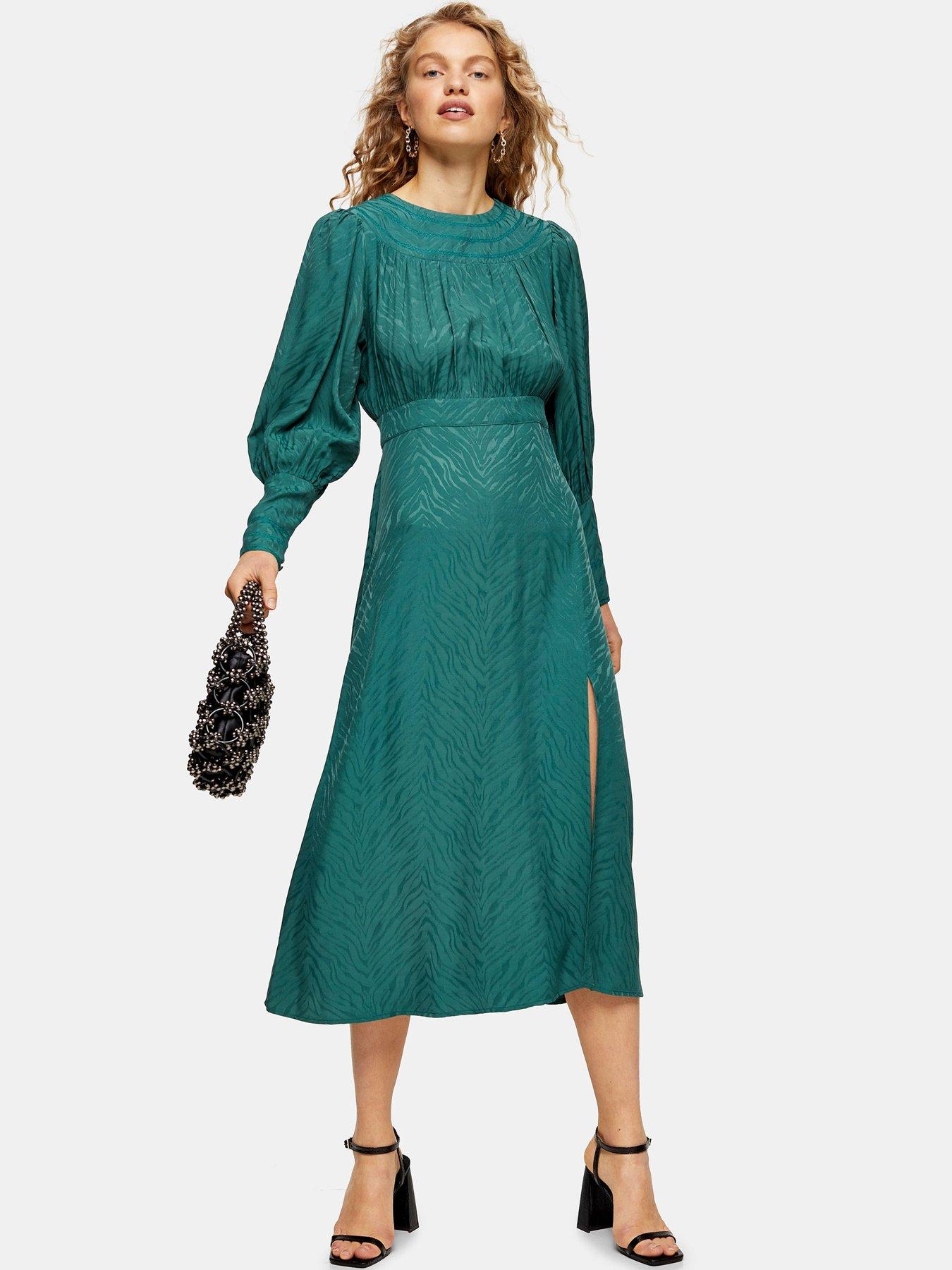 topshop green jacquard dress