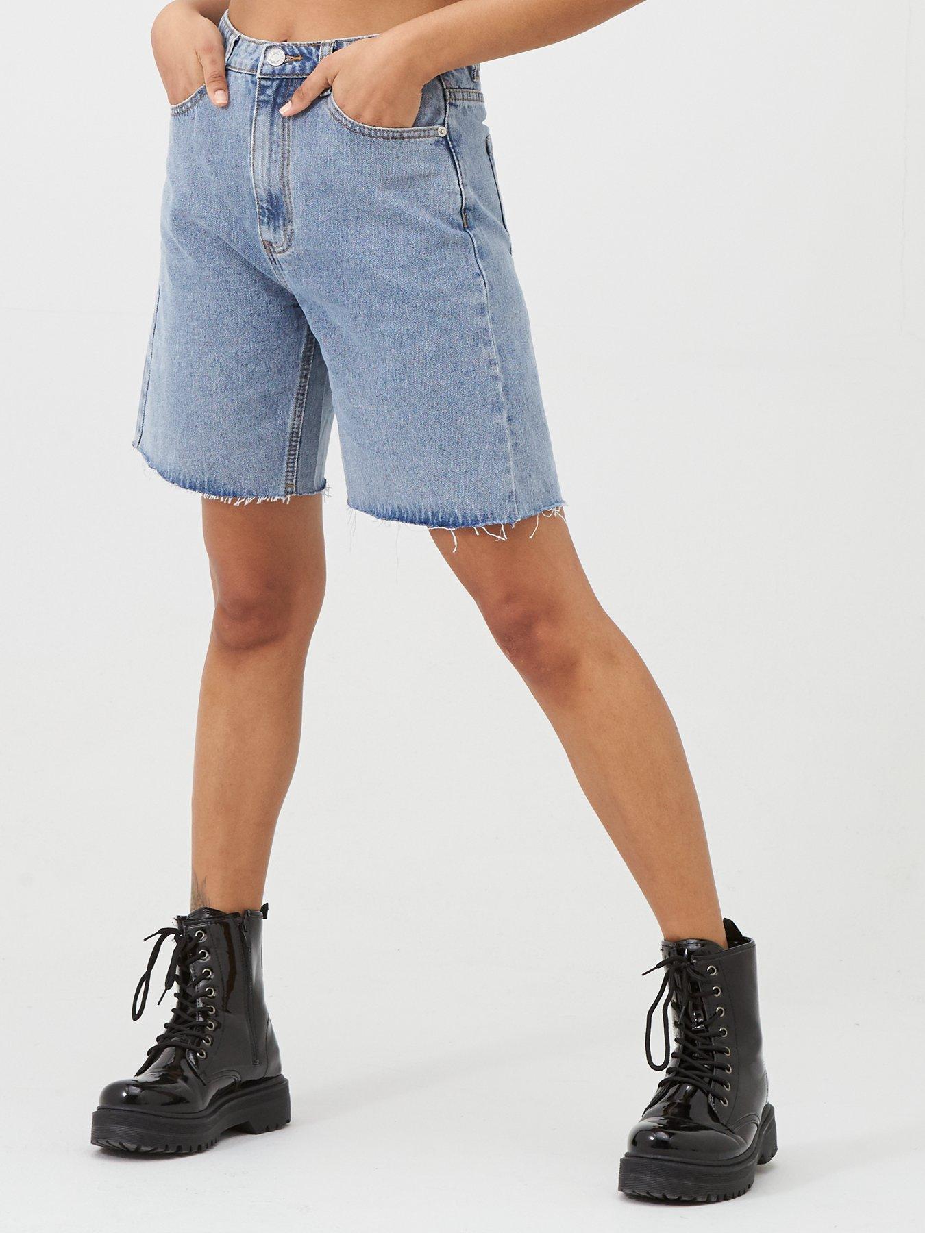 topshop longline denim shorts