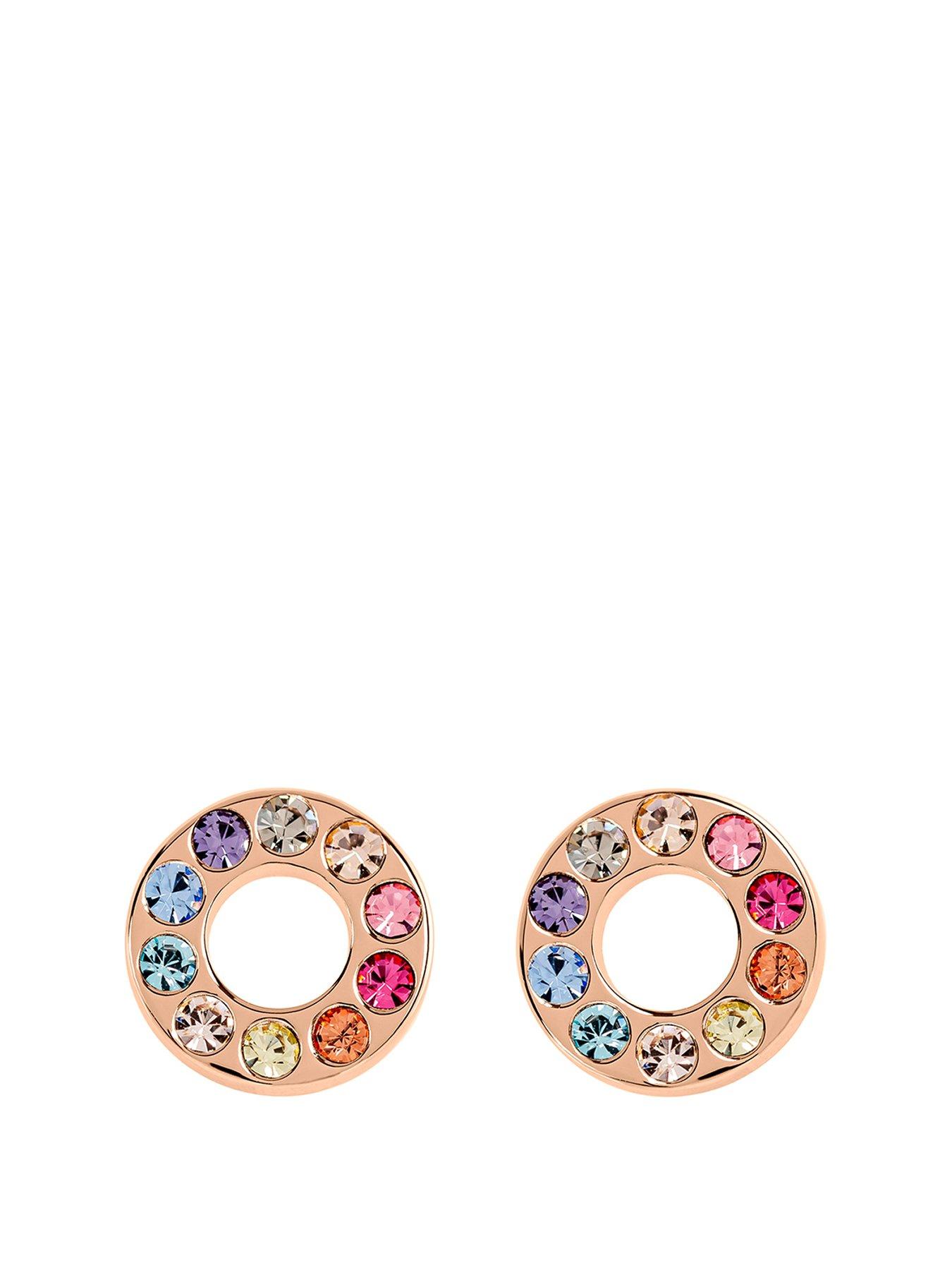 Product photograph of Radley Rose Gold Tone Sterling Silver Rainbow Crystal Set Circle Ladies Stud Earrings from very.co.uk