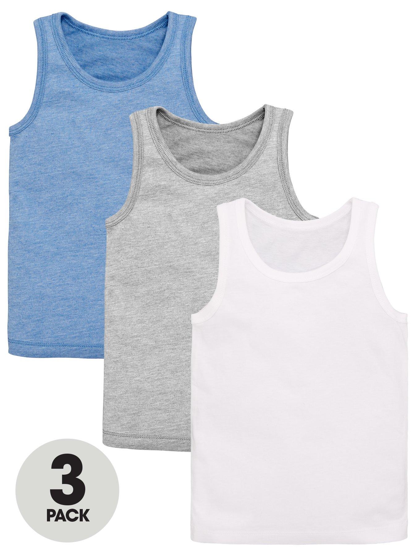 undefined Boys 3 Pack Vests - Blue/Grey/White