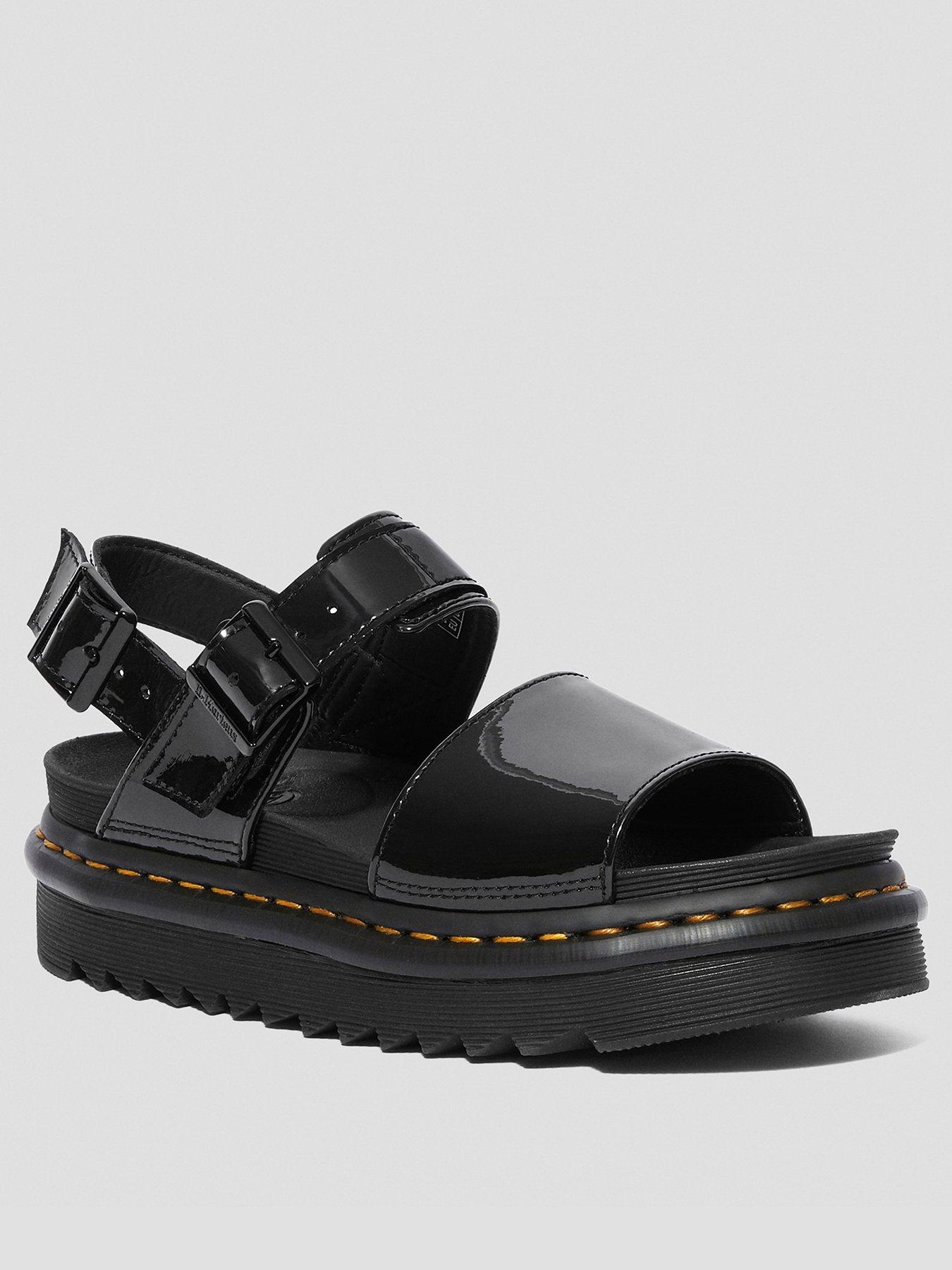 dr martens voss black leather flat sandals