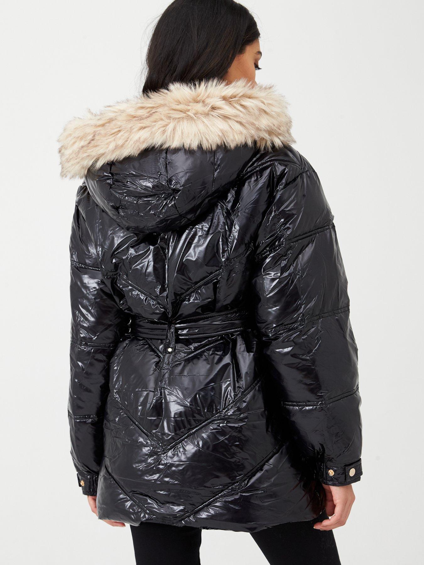 wet look faux fur coat