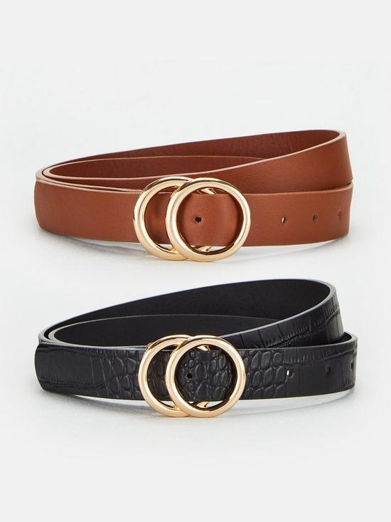 front image of v-by-very-two-pack-leo-double-buckle-beltsnbsp--blacktan