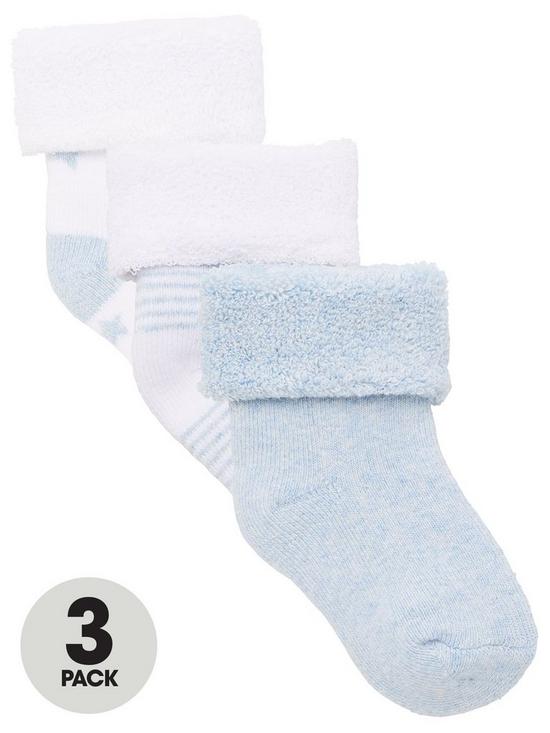 front image of everyday-baby-boy-3-pack-little-star-terry-socks-blue