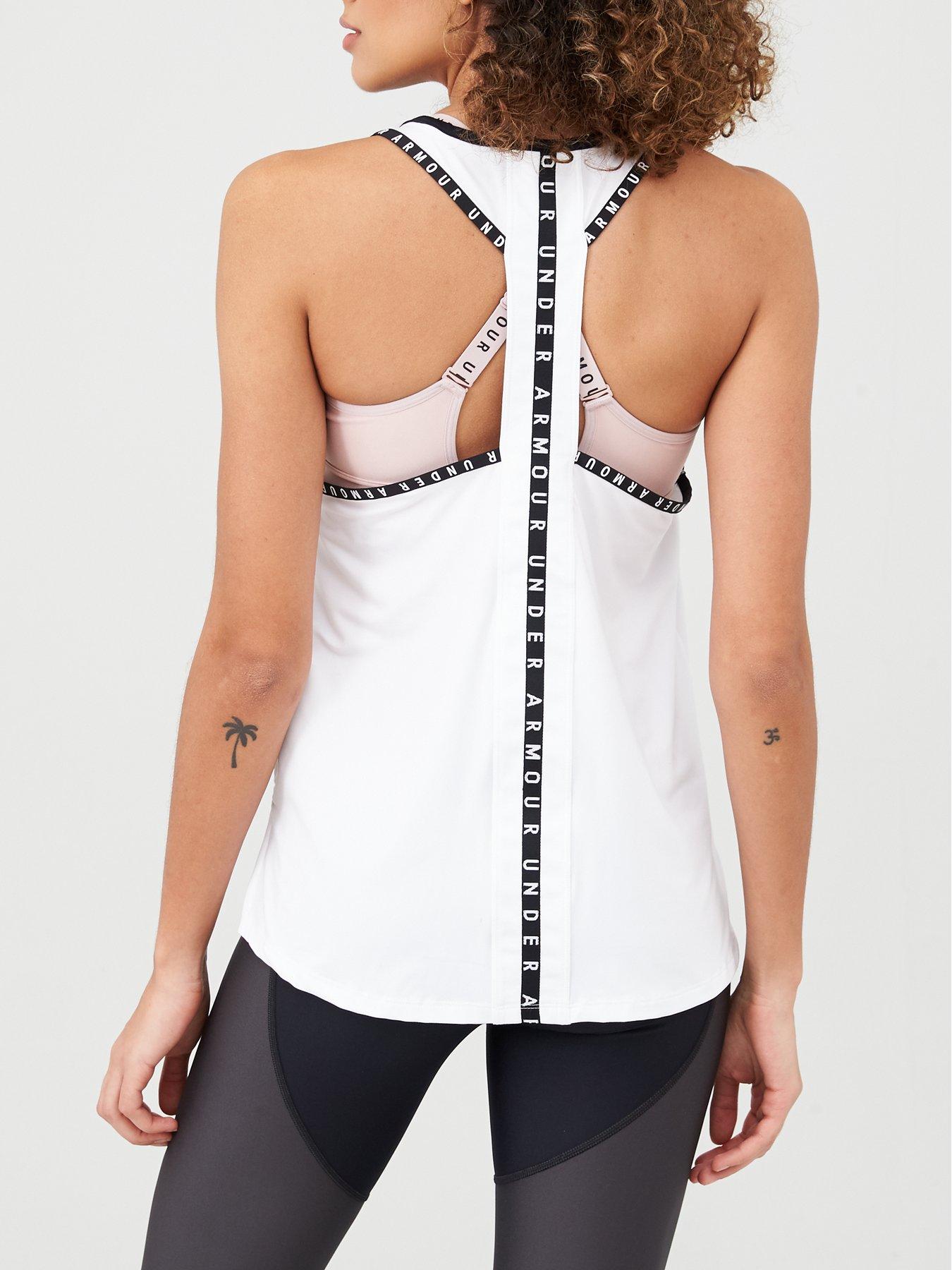 Fitted Tank w/ Built-In Bra - Black Dash Texture