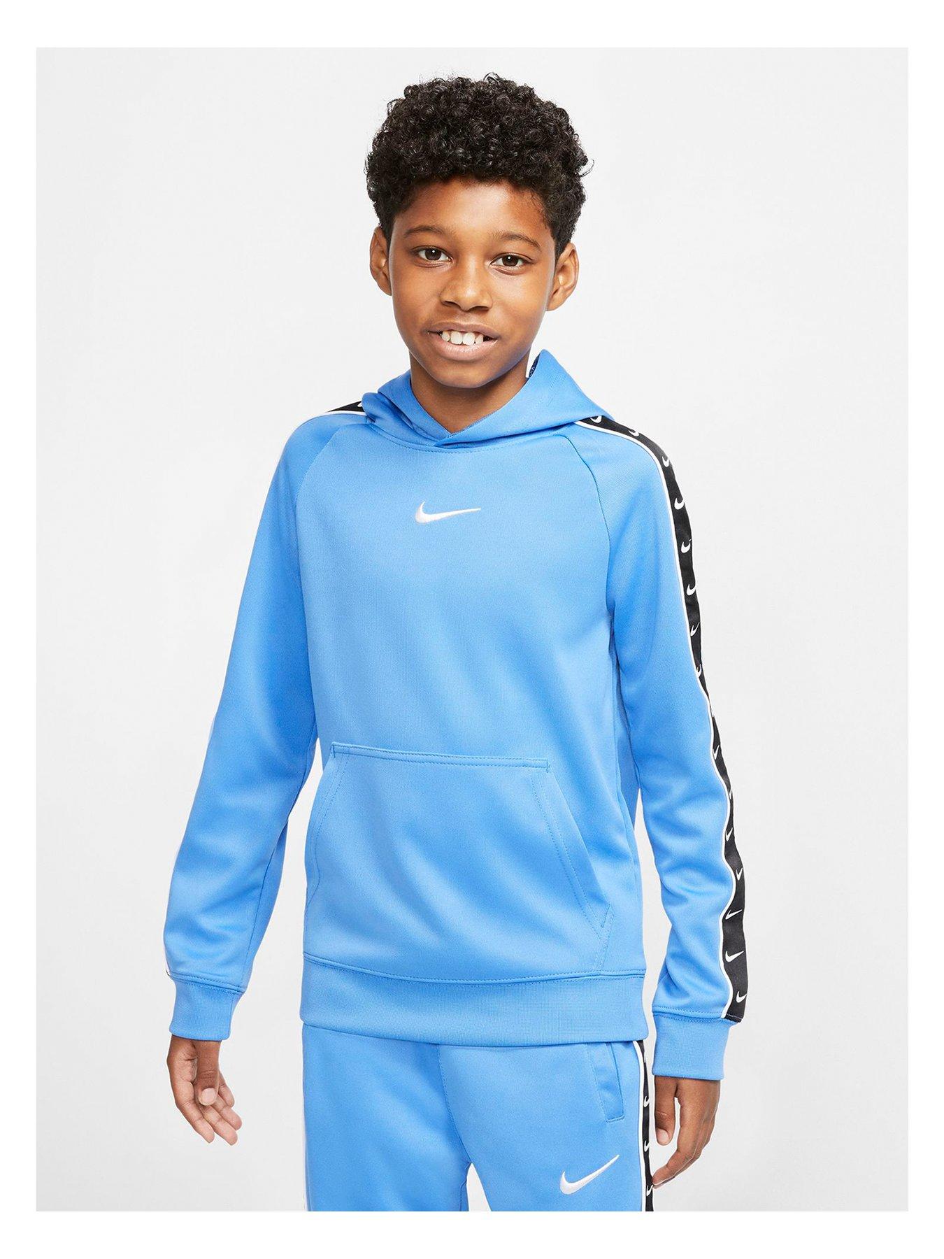 Nike Sportswear Older Boys Swoosh Tape Hoodie - Blue | very.co.uk