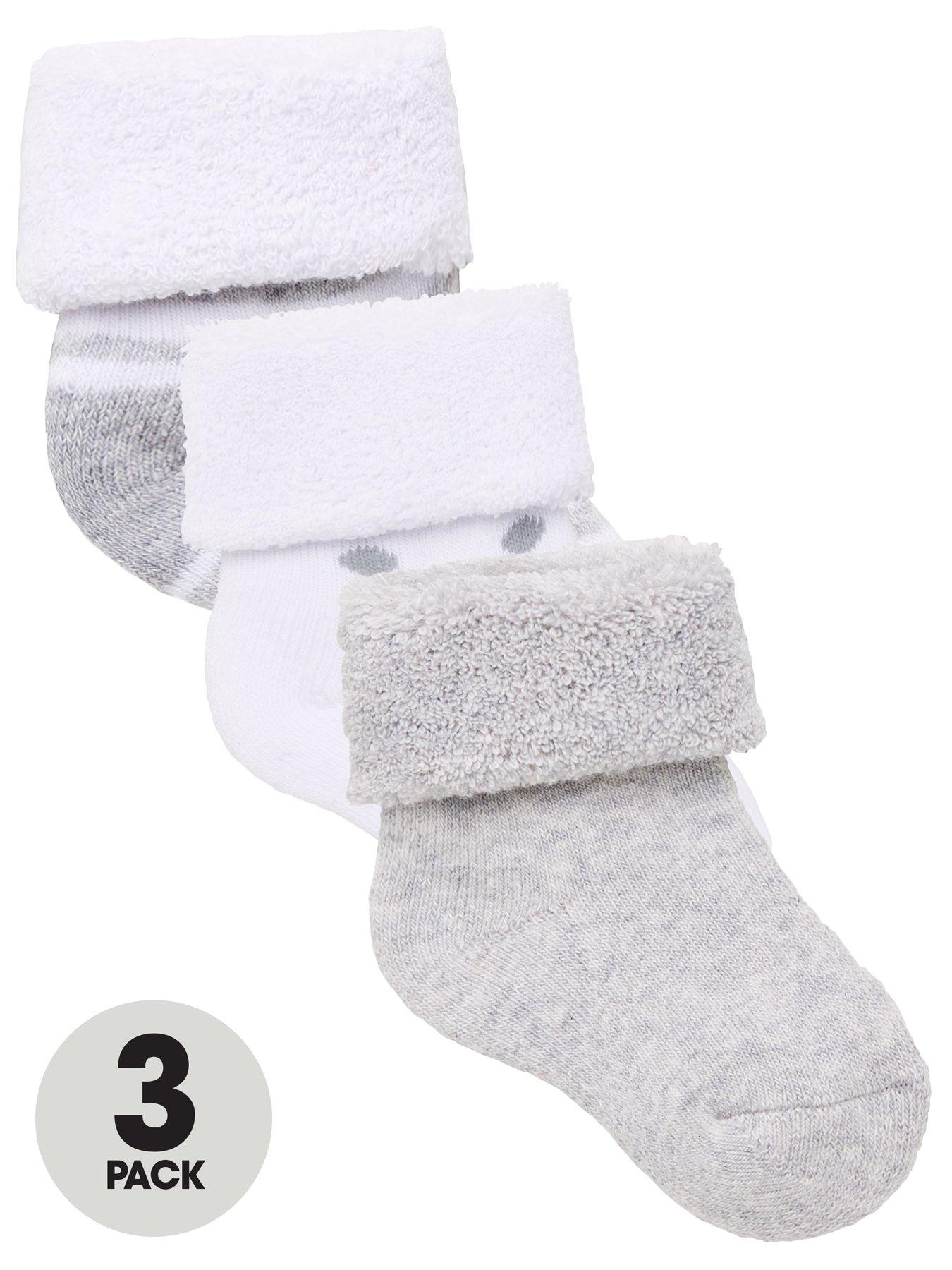 Baby Unisex 3 Pack Little Spot Stripe and Plain Terry Socks Grey