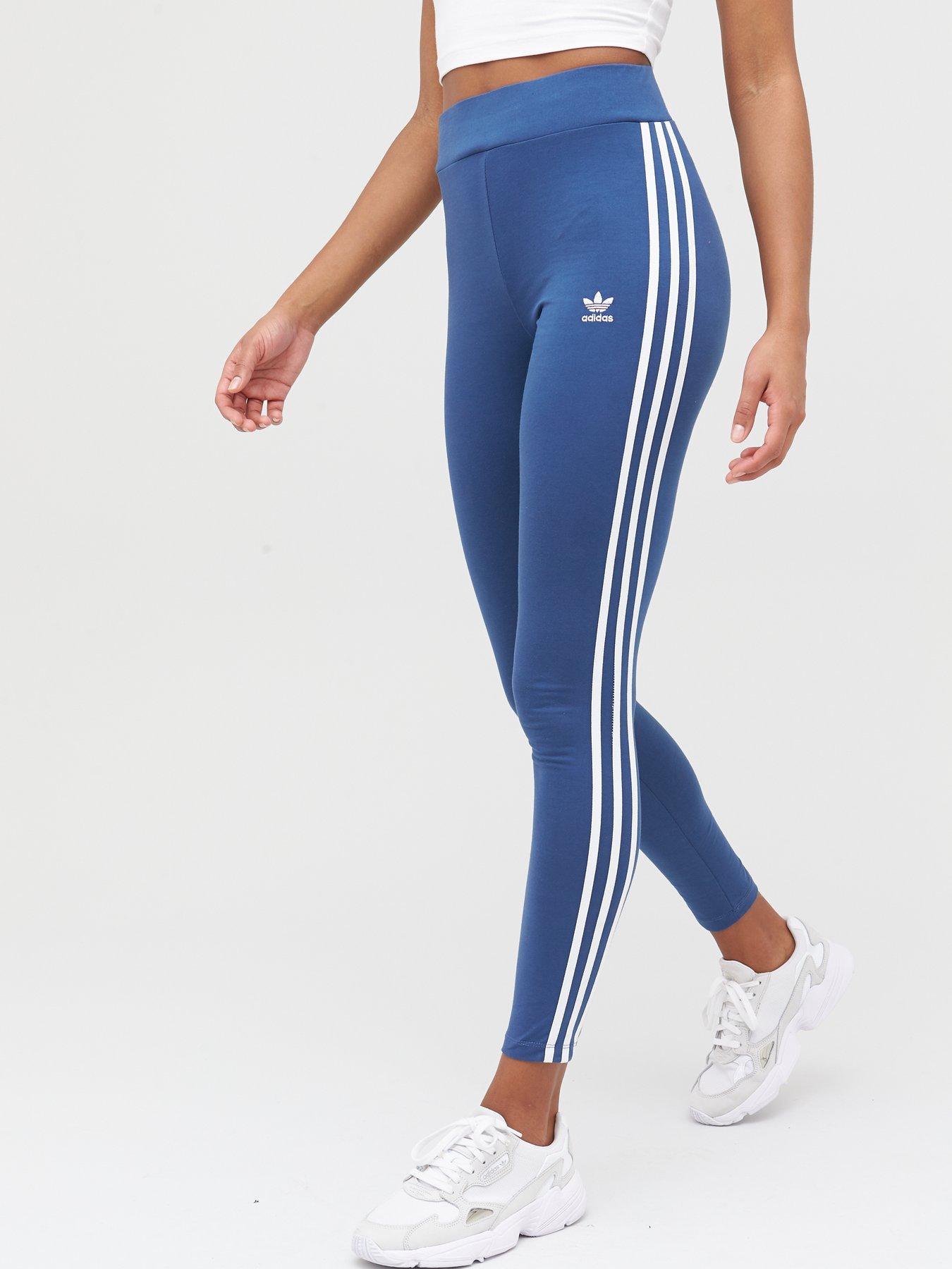 adidas 3 stripe leggings blue