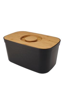 Product photograph of Joseph Joseph Black Bread Bin With Bamboo Lid from very.co.uk