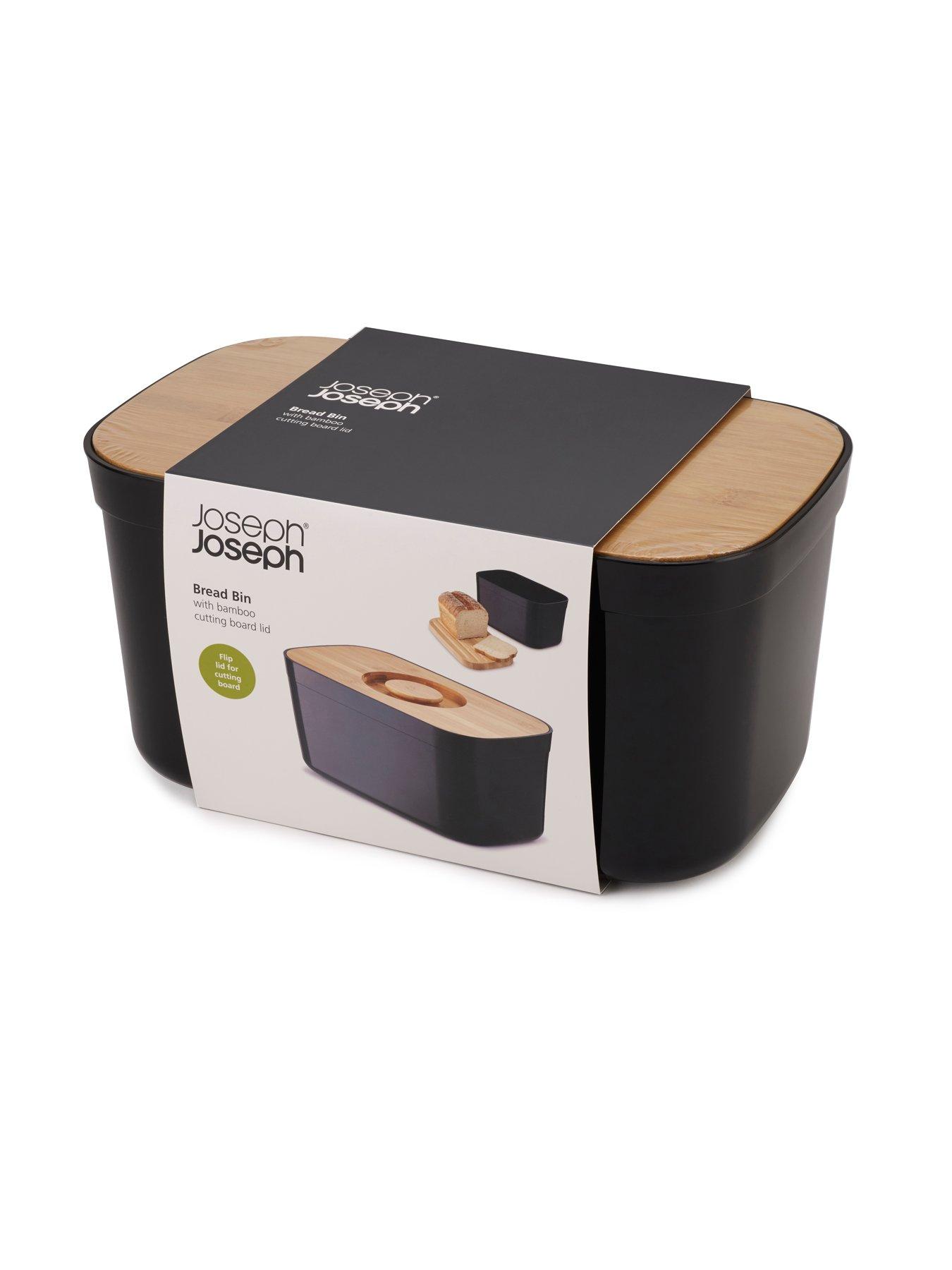 Image 2 of 5 of Joseph Joseph Black Bread Bin with Bamboo Lid