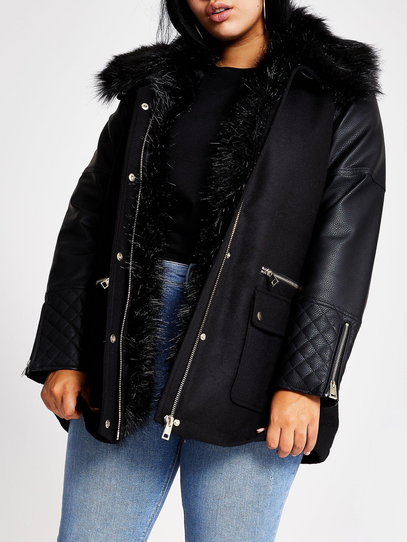 Ri Plus Ri Plus Pu Sleeve Faux Fur Collar Jacket-Black review