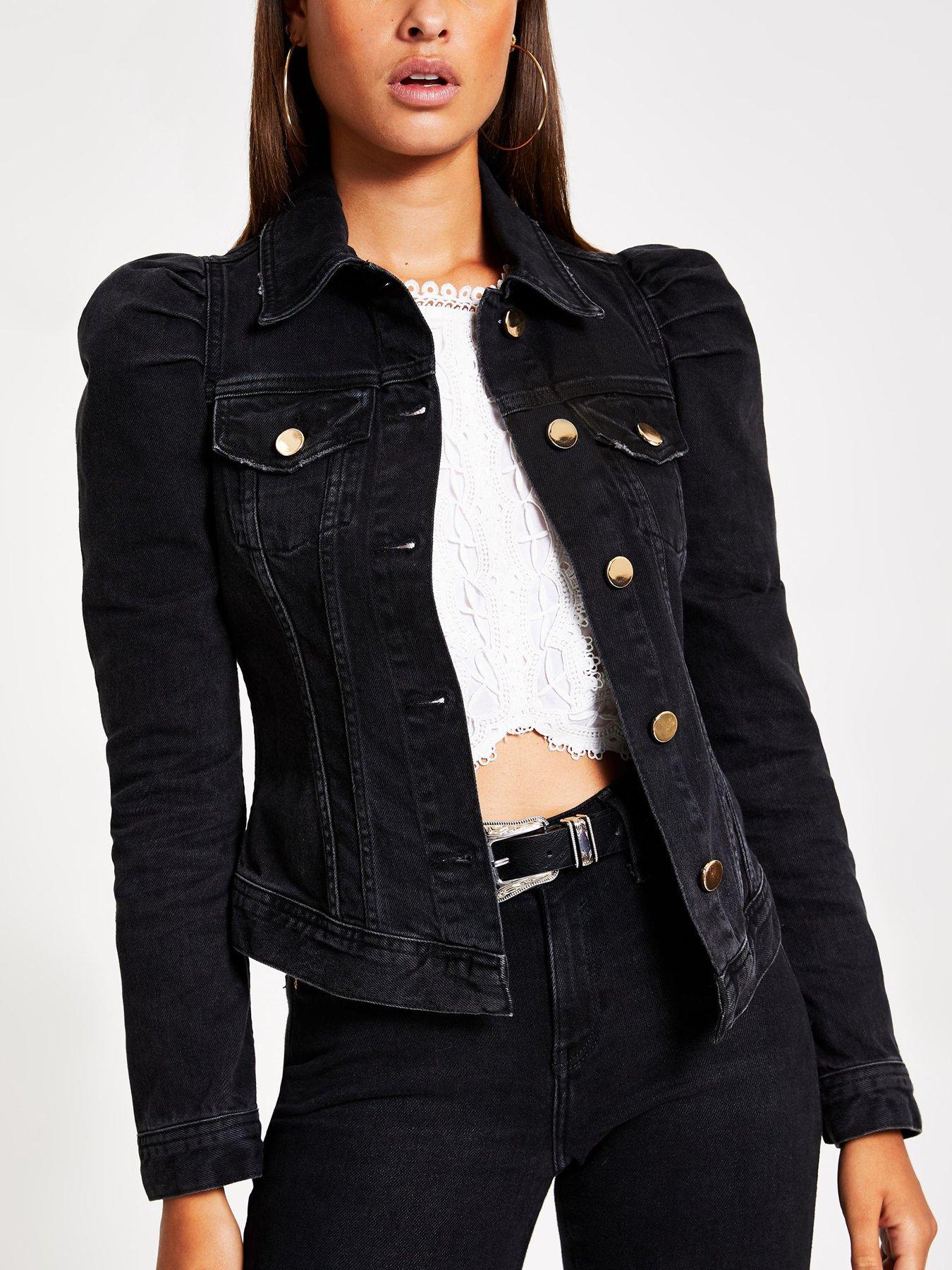 puff shoulder denim jacket