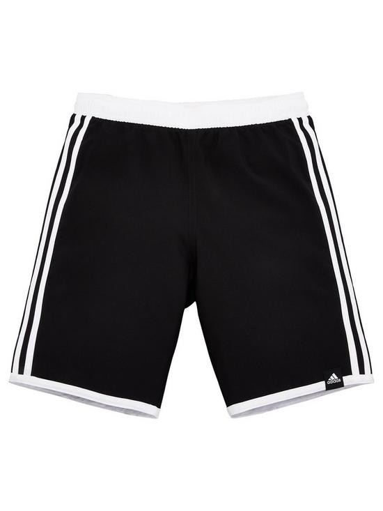 front image of adidas-swim-3-stripe-shorts-black