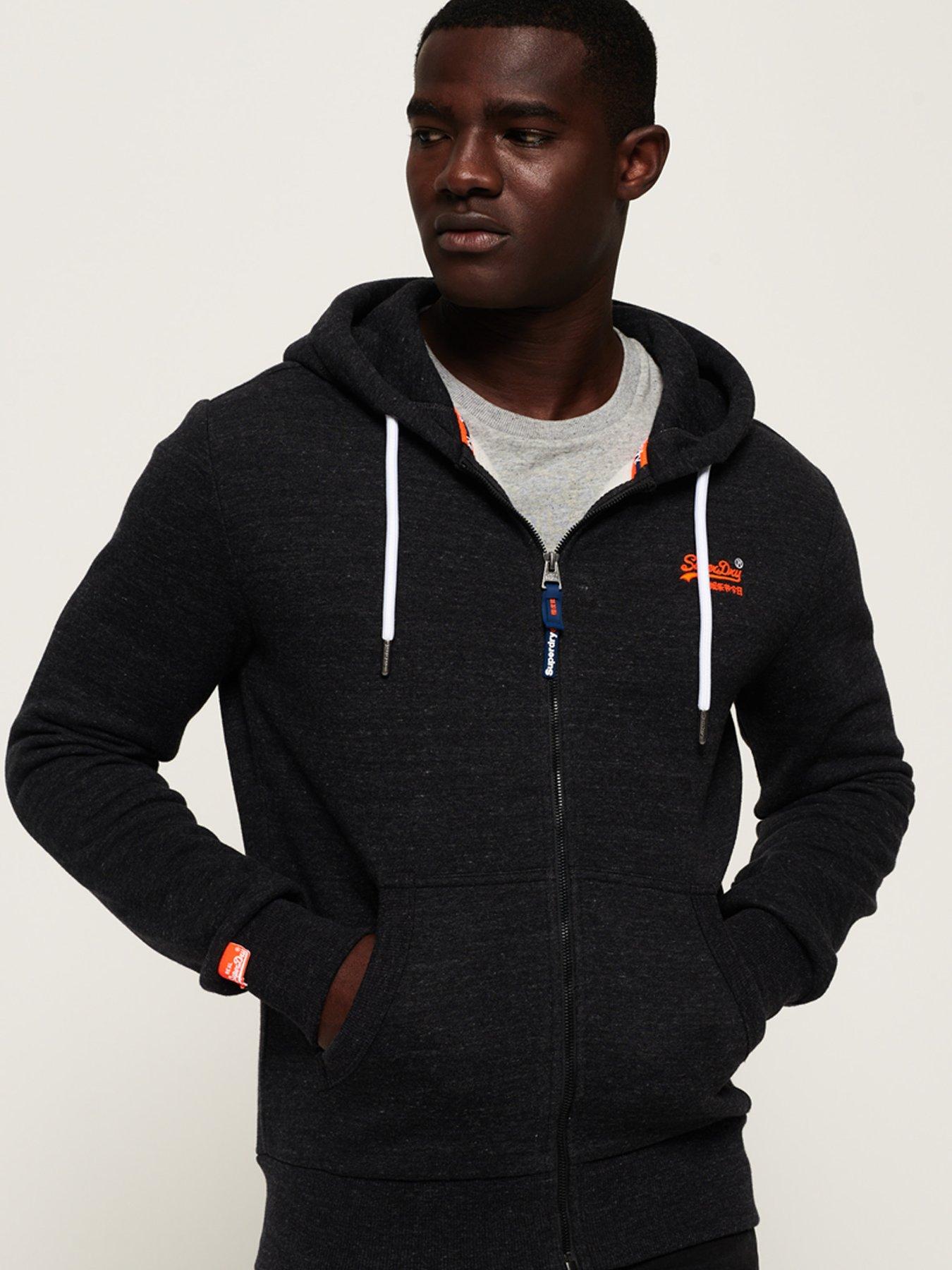 superdry orange label zip hoodie black