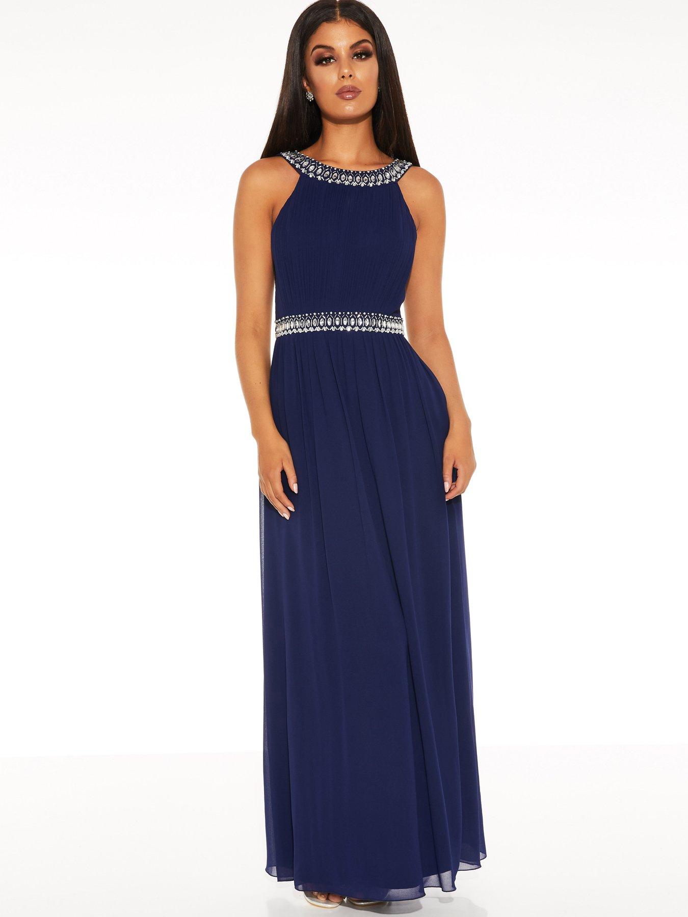 quiz navy chiffon high neck maxi dress