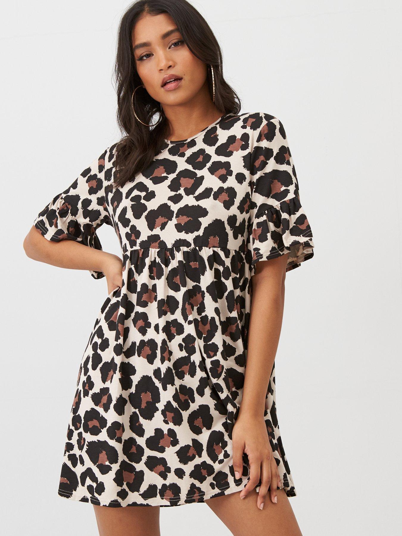 boohoo leopard print smock dress