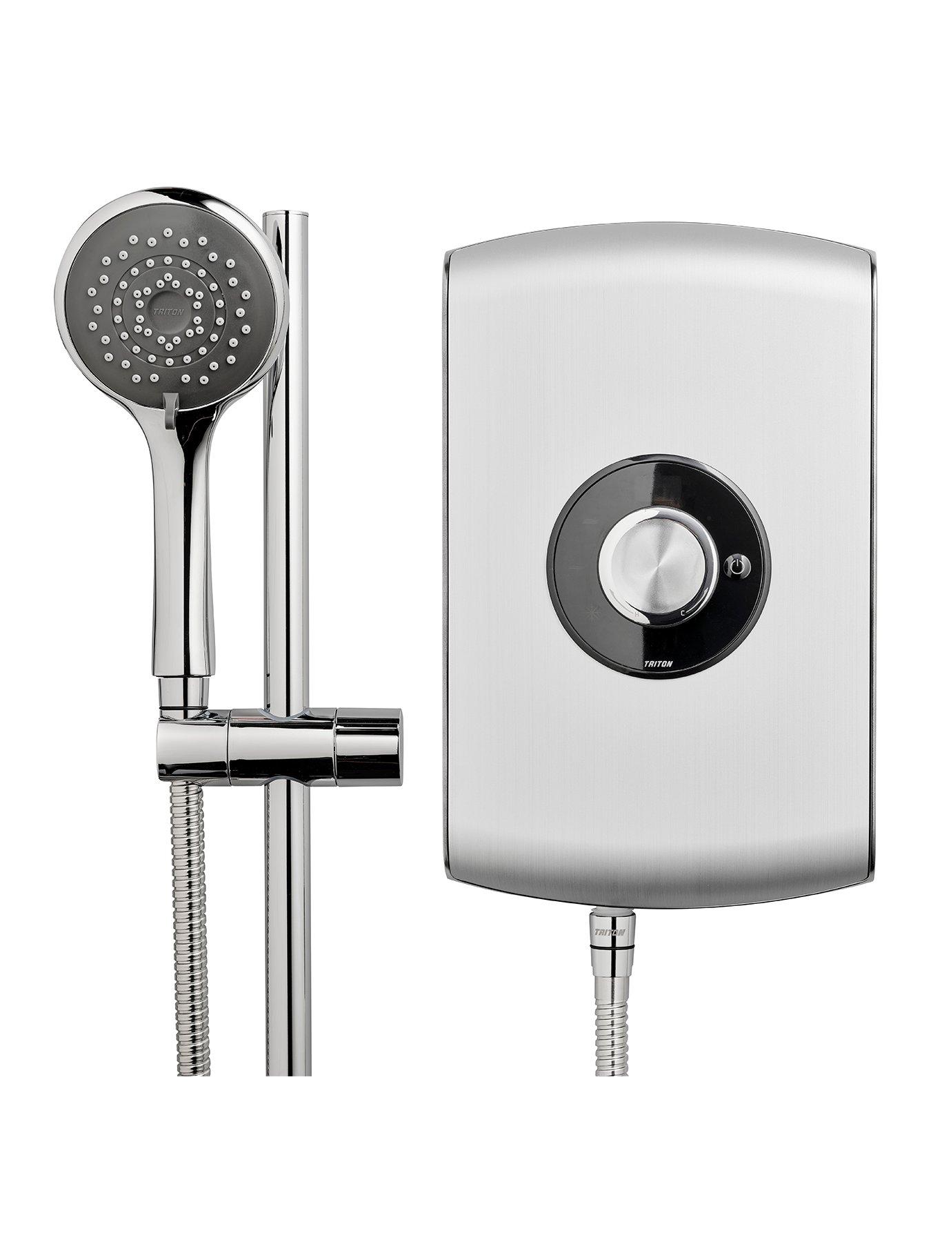 Product photograph of Triton Amore Brushed Steel 9 5kw Electric Shower from very.co.uk