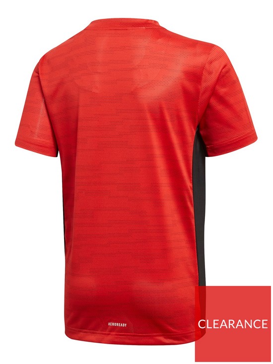 back image of adidas-junior-boysnbsptee-and-short-set-red-black