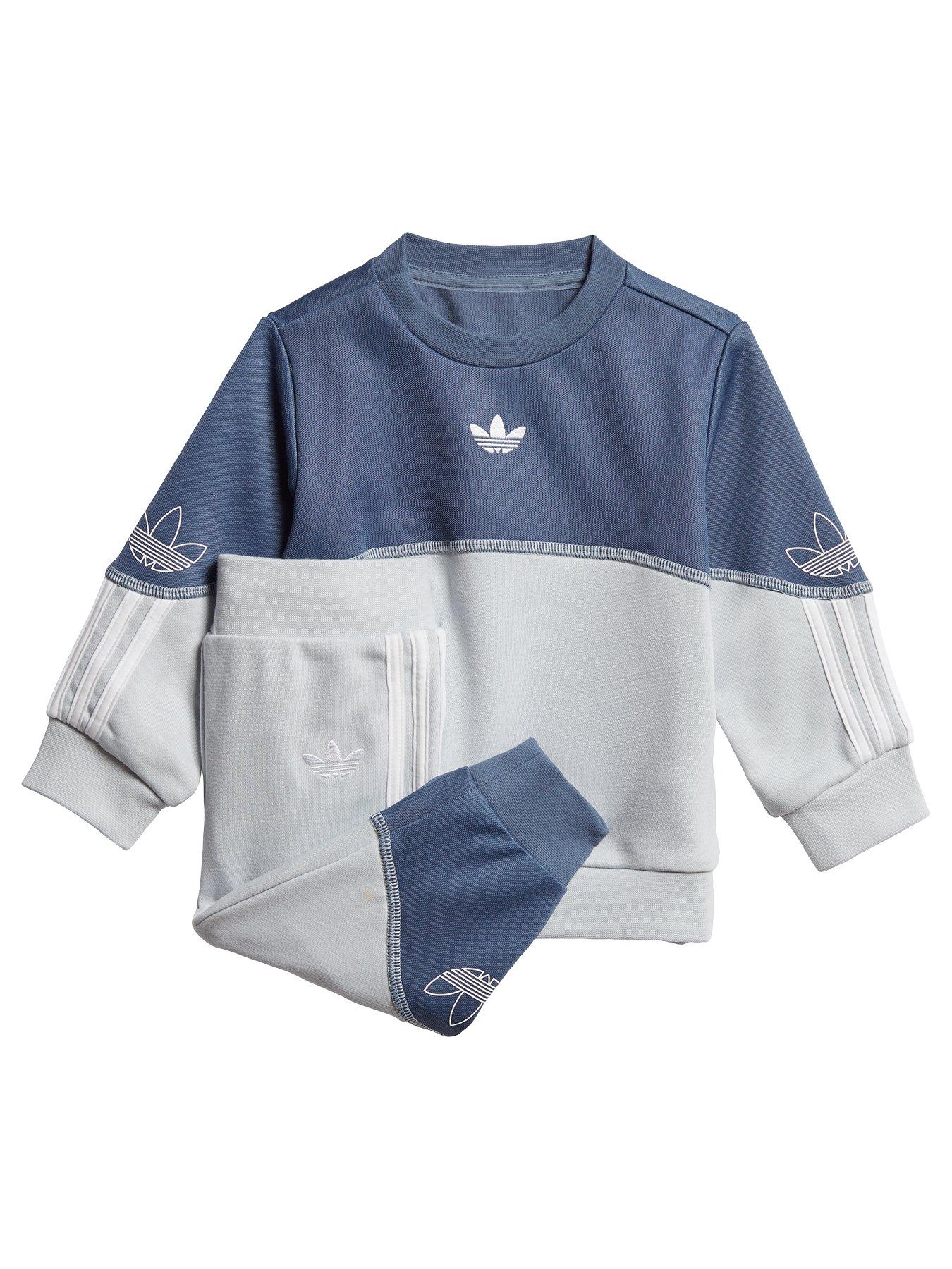 grey and blue adidas tracksuit